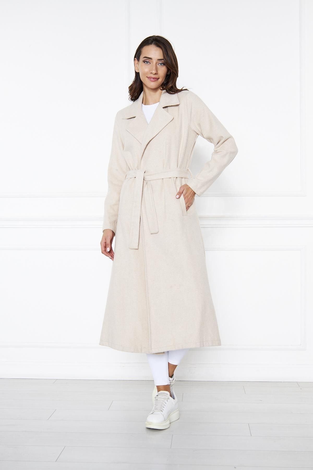 Kadın Kaşe Astarsız Kuşaklı Kaban