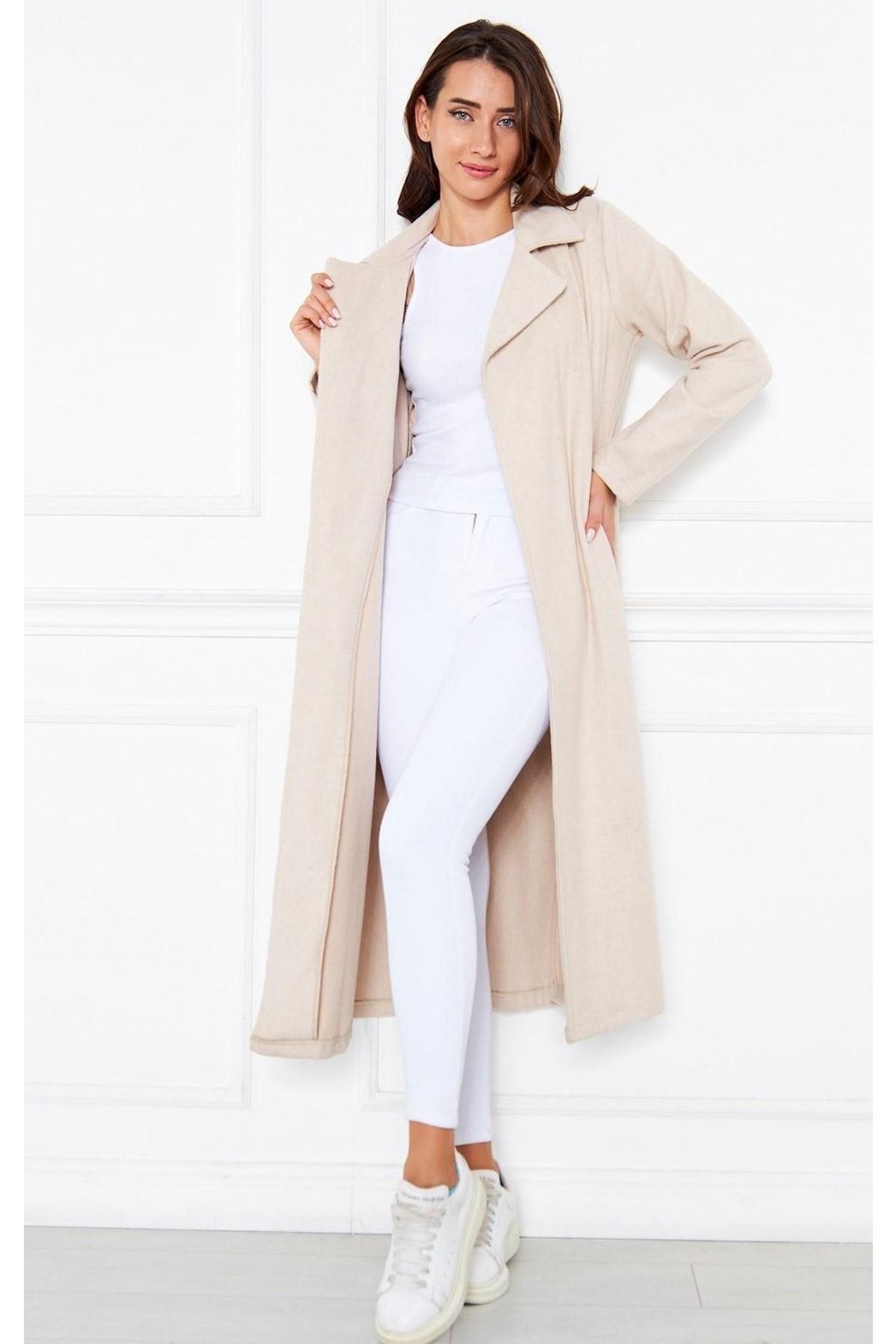 Kadın Kaşe Astarsız Kuşaklı Kaban