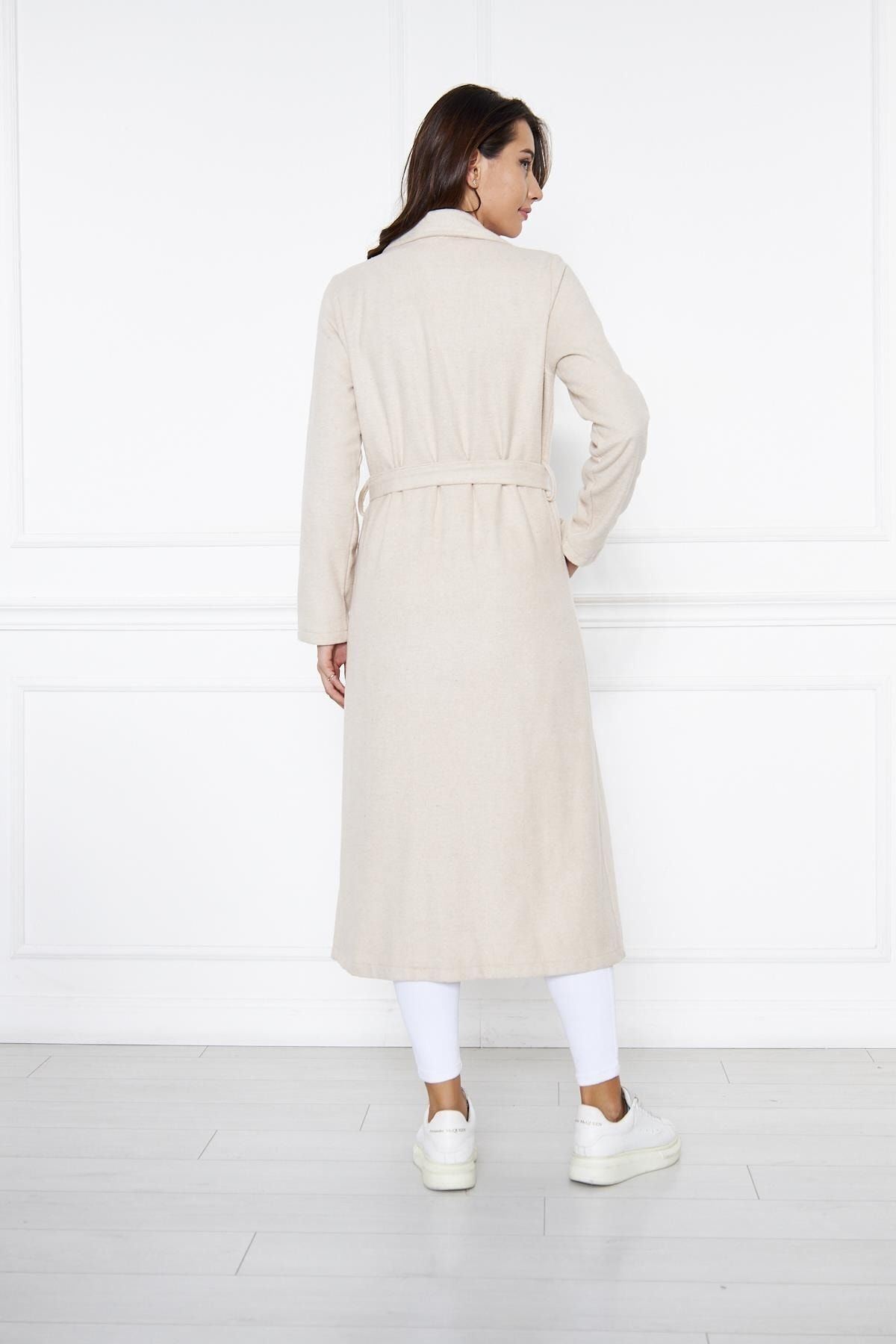 Kadın Kaşe Astarsız Kuşaklı Kaban