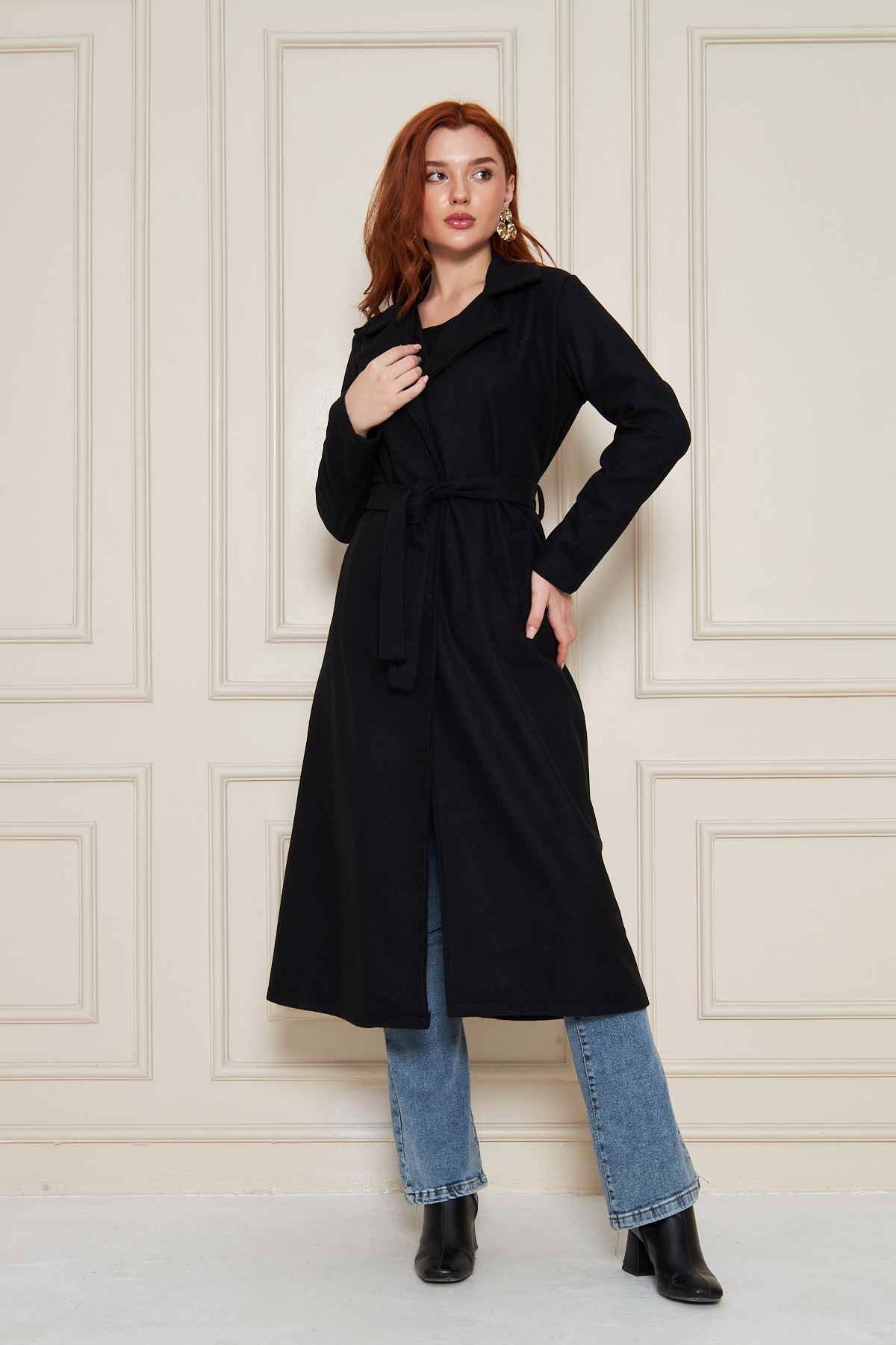 Kadın Kaşe Astarsız Kuşaklı Kaban