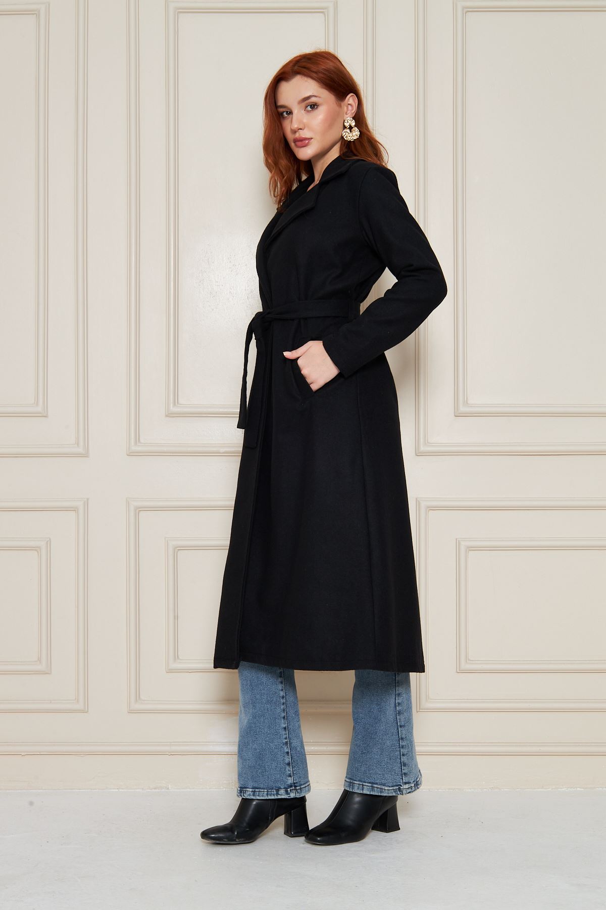 Kadın Kaşe Astarsız Kuşaklı Kaban