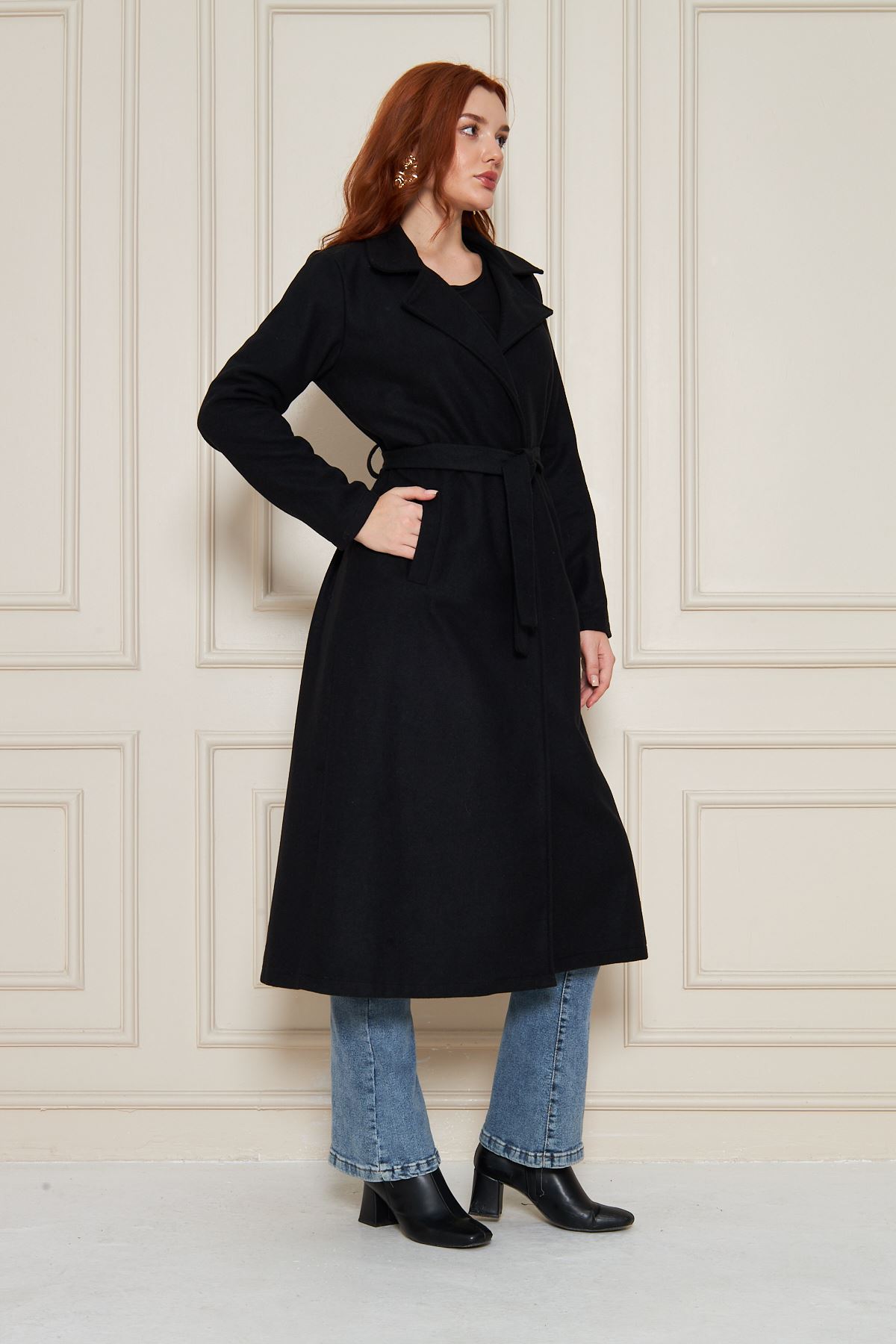 Kadın Kaşe Astarsız Kuşaklı Kaban