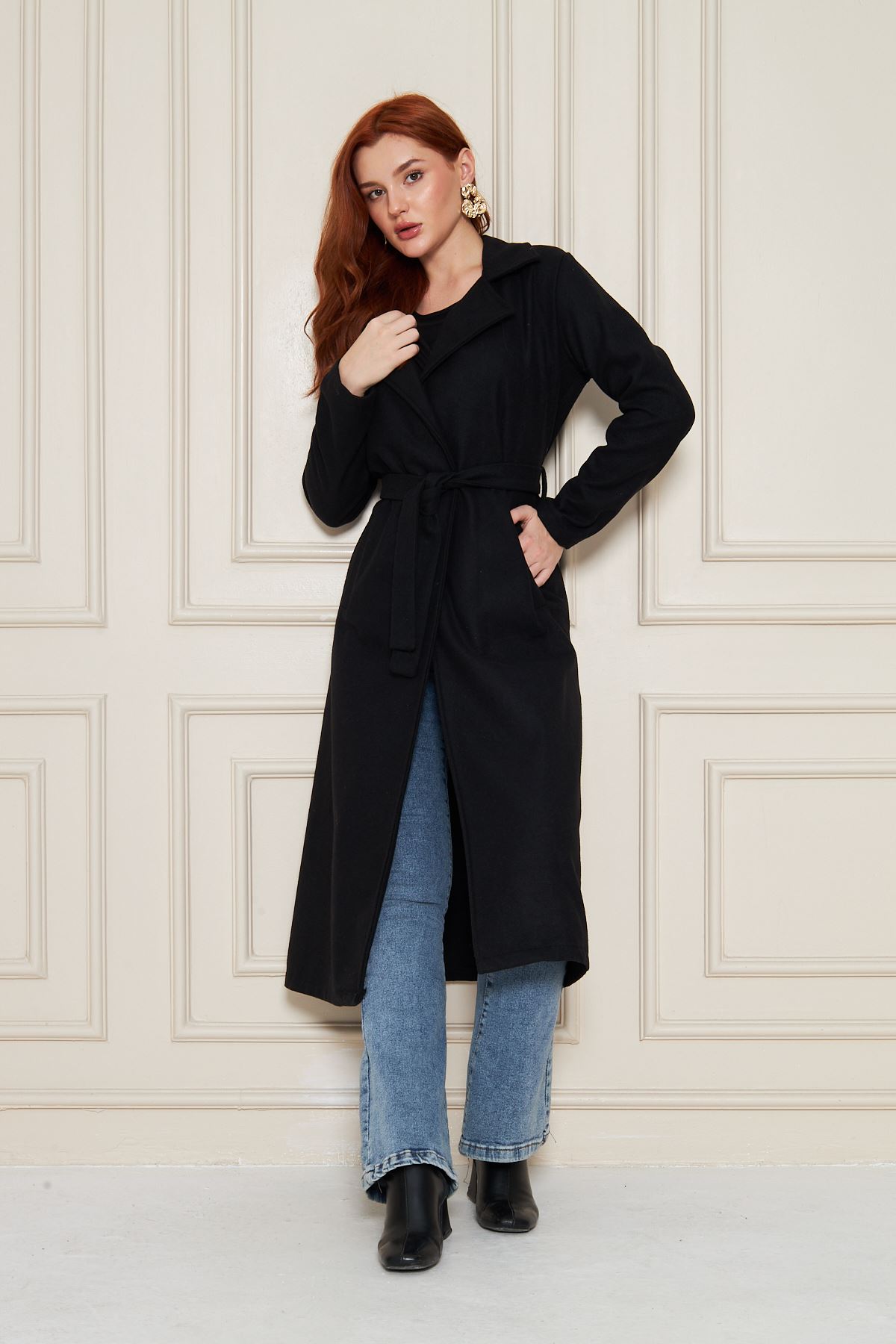 Kadın Kaşe Astarsız Kuşaklı Kaban