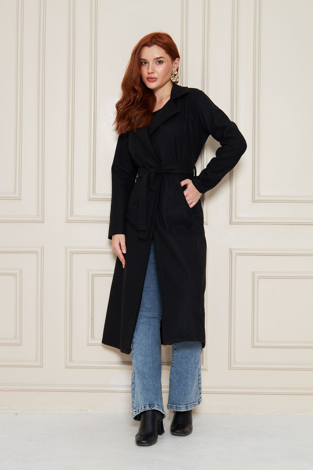 Kadın Kaşe Astarsız Kuşaklı Kaban