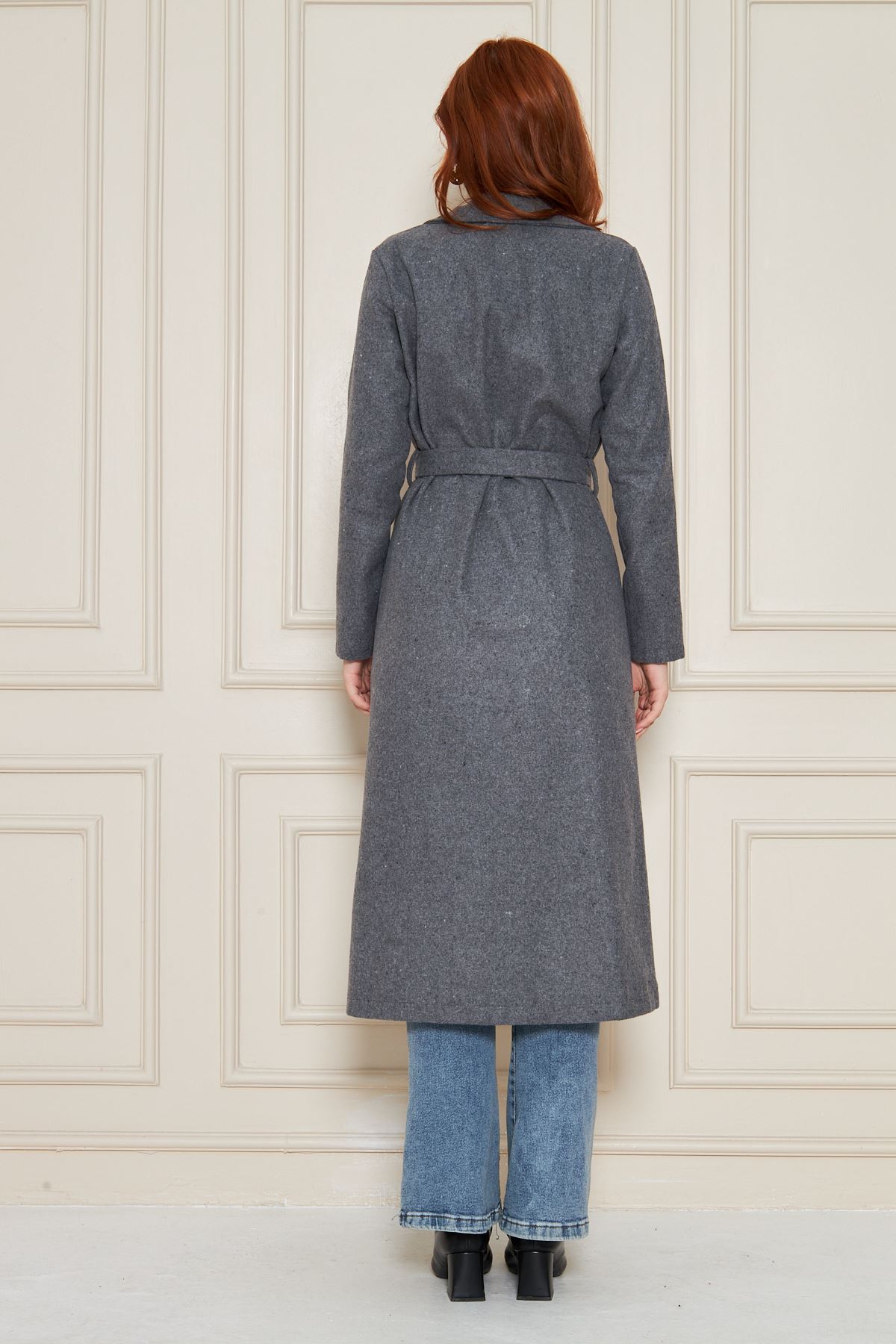 Kadın Kaşe Astarsız Kuşaklı Kaban