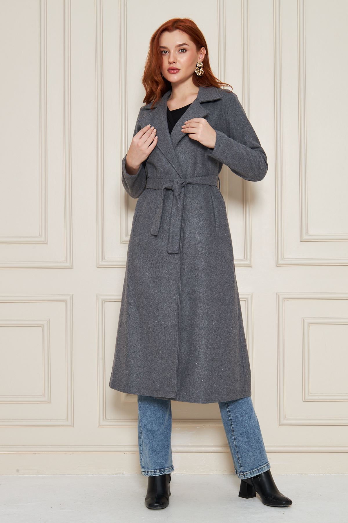 Kadın Kaşe Astarsız Kuşaklı Kaban