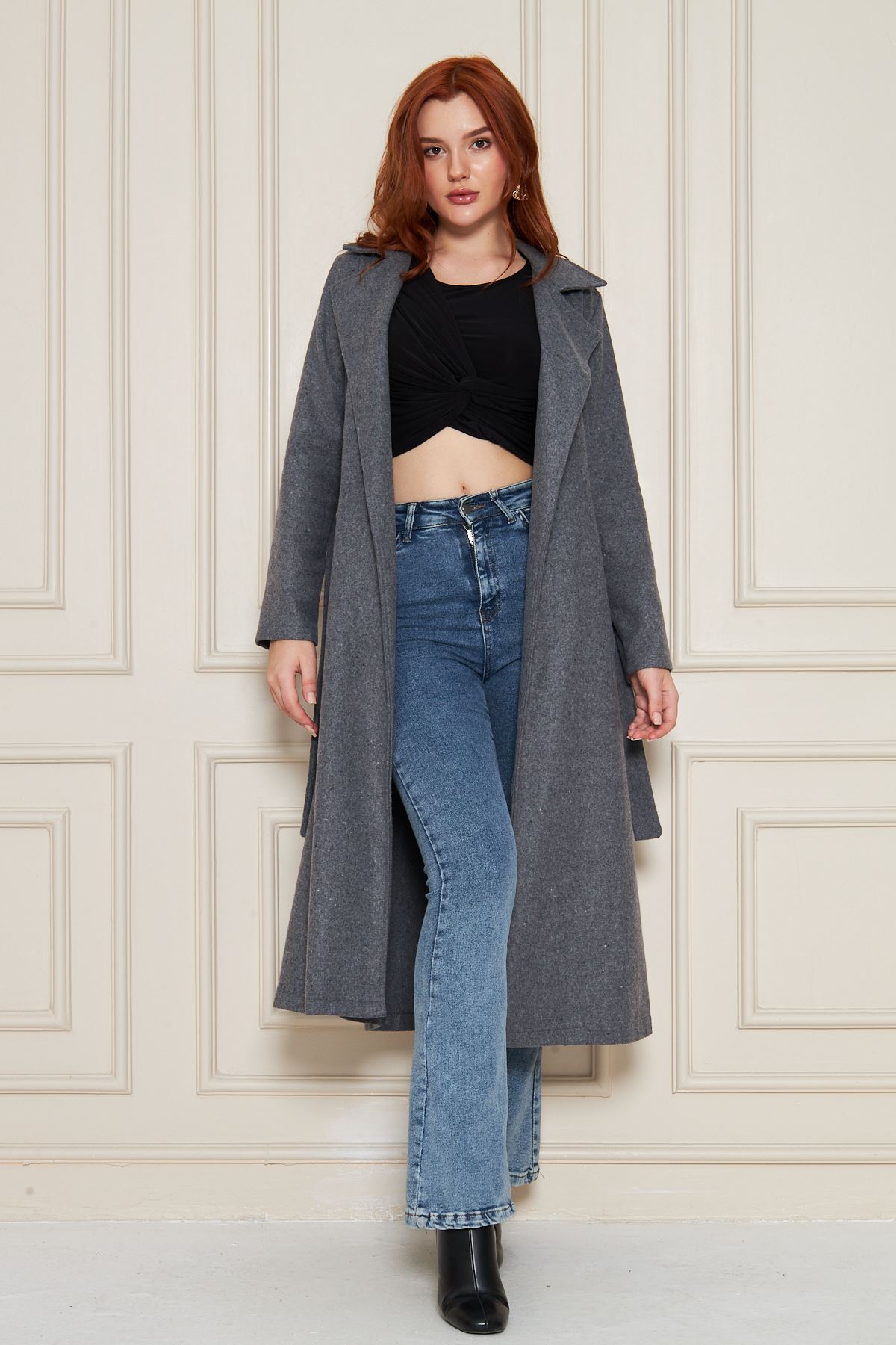 Kadın Kaşe Astarsız Kuşaklı Kaban