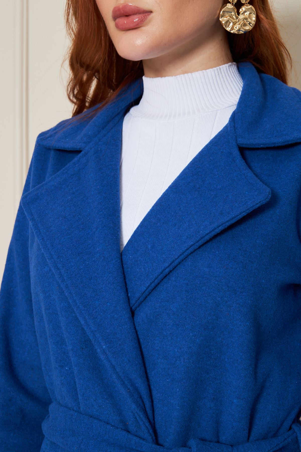 Kadın Kaşe Astarsız Kuşaklı Kaban