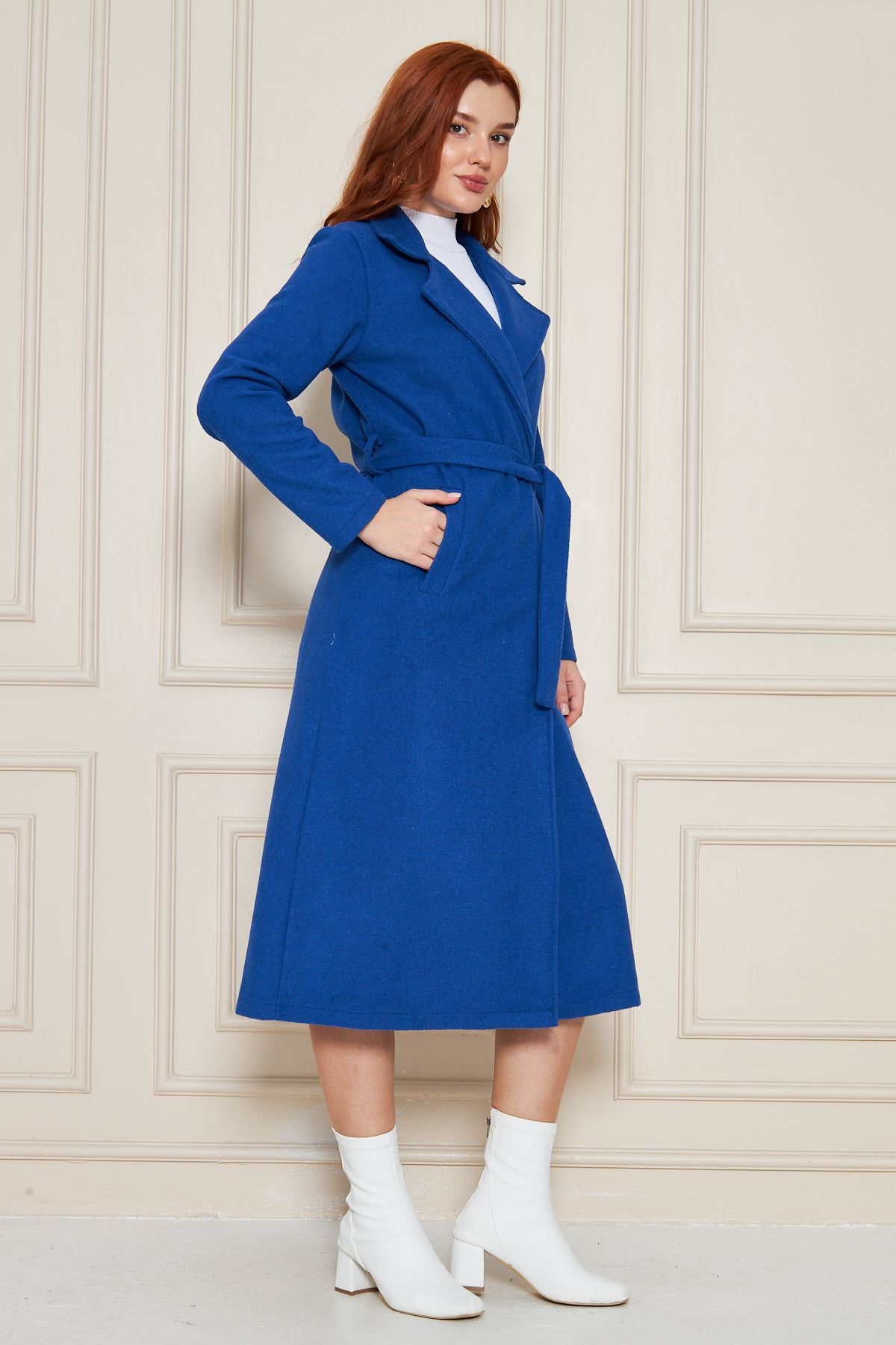 Kadın Kaşe Astarsız Kuşaklı Kaban