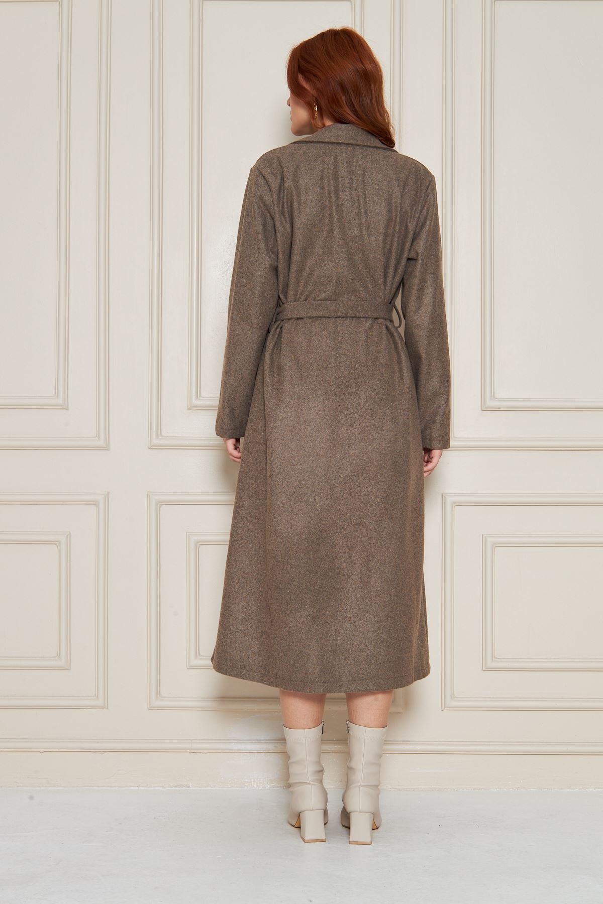 Kadın Kaşe Astarsız Kuşaklı Kaban