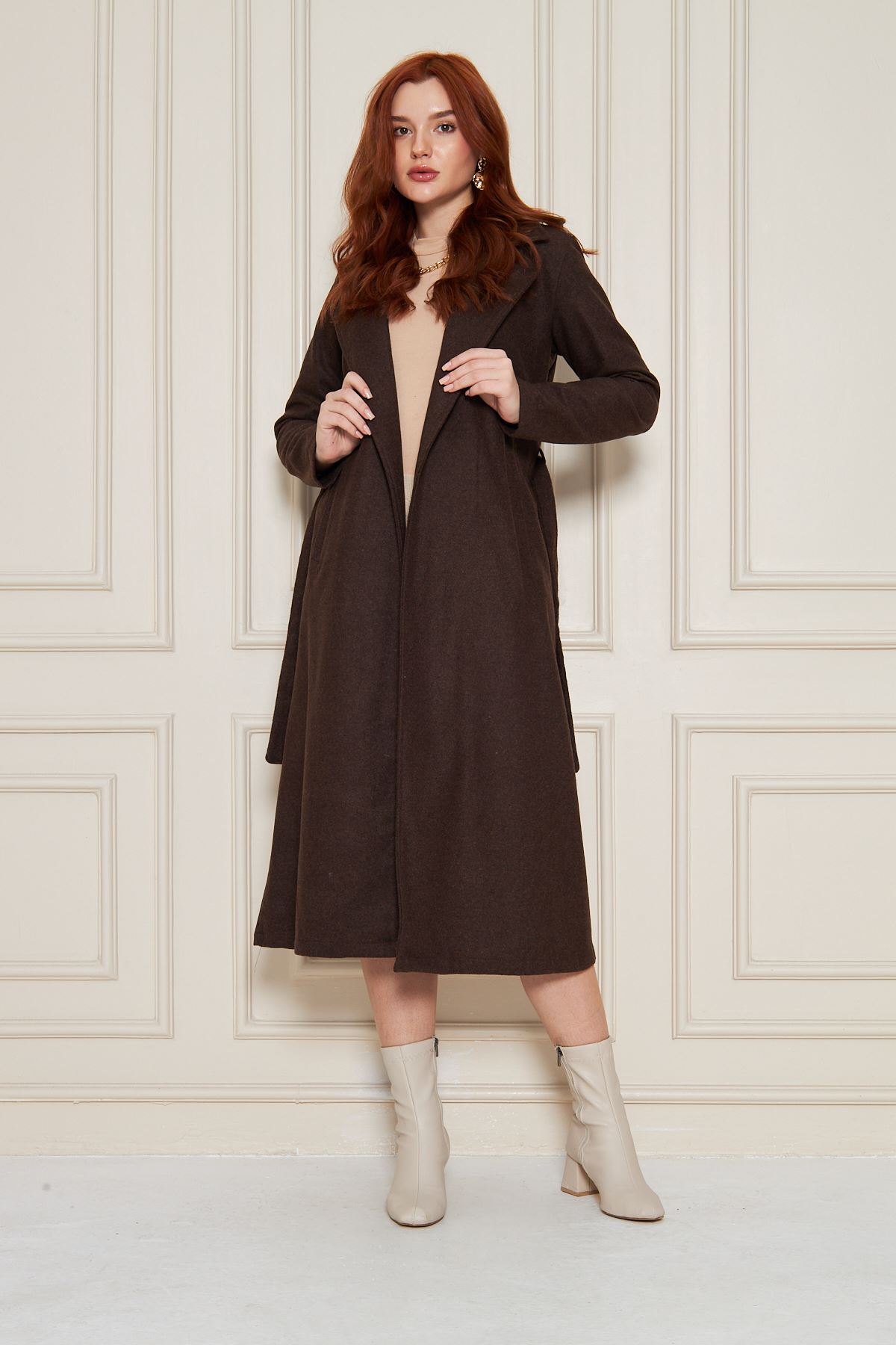 Kadın Kaşe Astarsız Kuşaklı Kaban