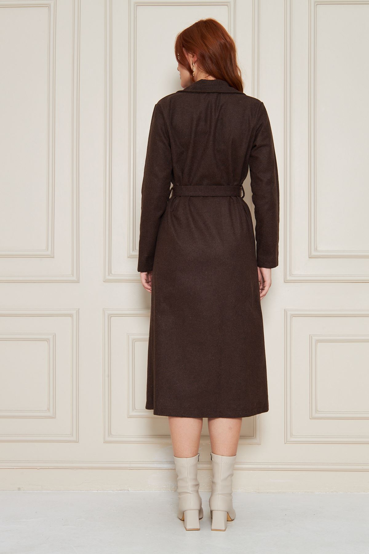 Kadın Kaşe Astarsız Kuşaklı Kaban