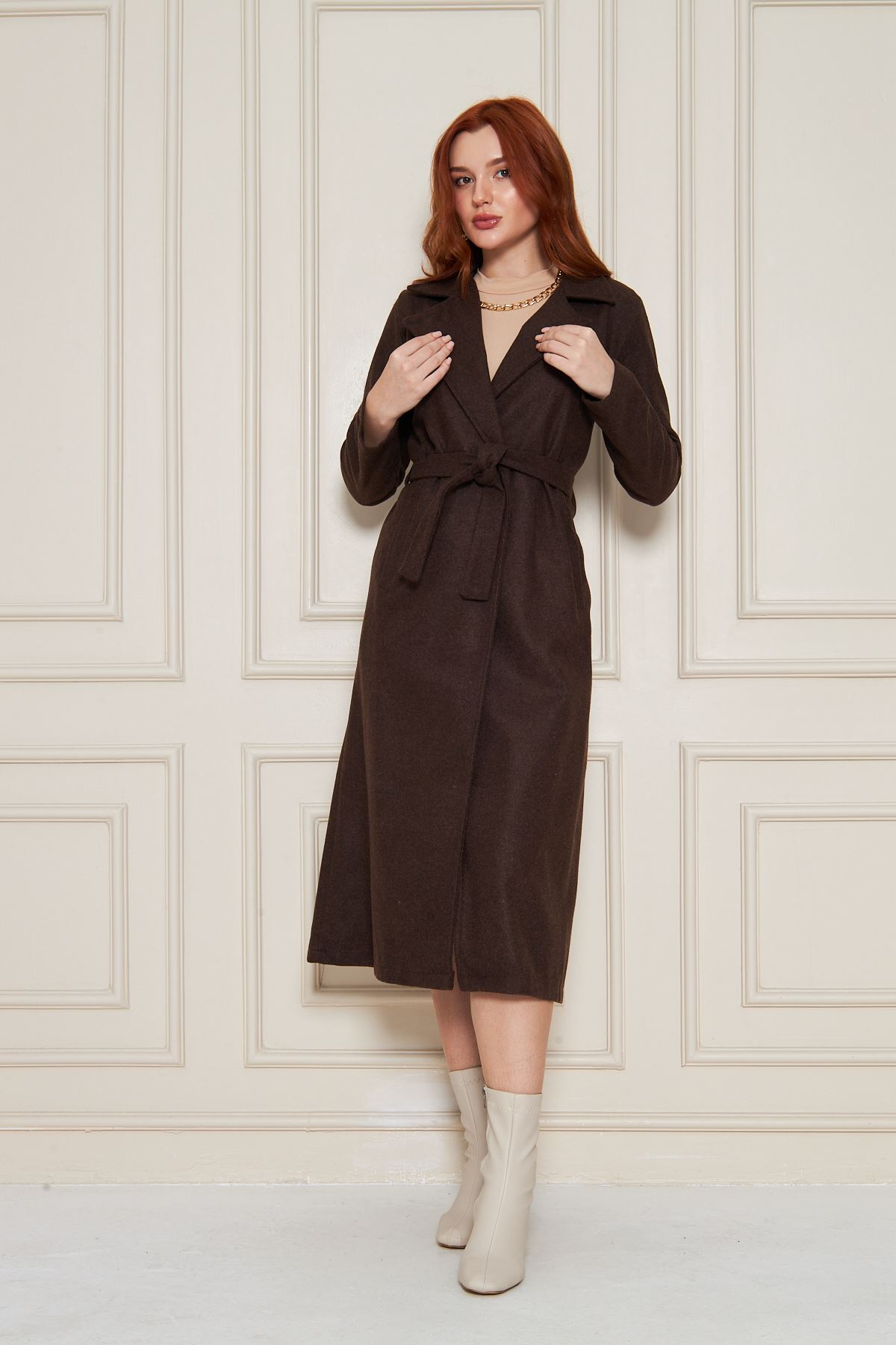 Kadın Kaşe Astarsız Kuşaklı Kaban