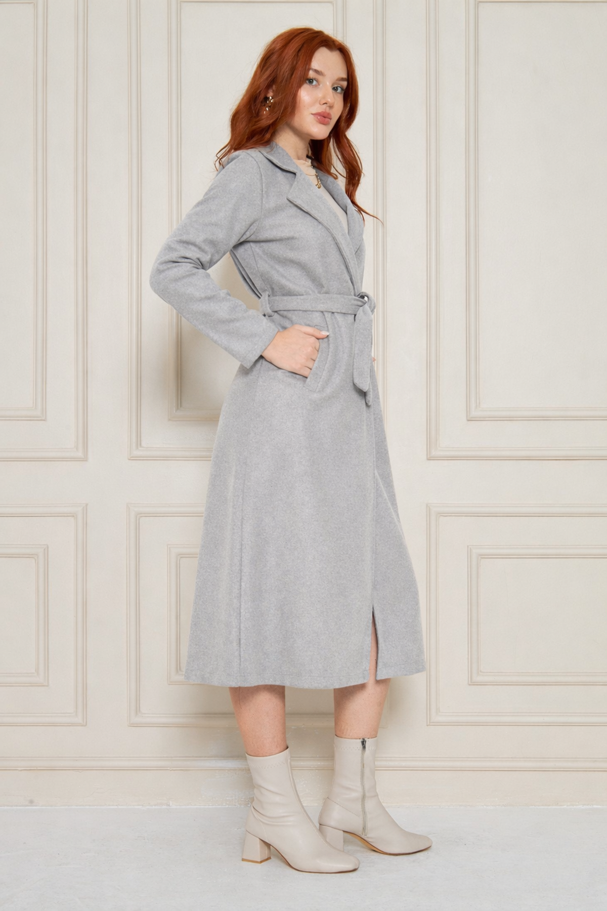 Kadın Kaşe Astarsız Kuşaklı Kaban