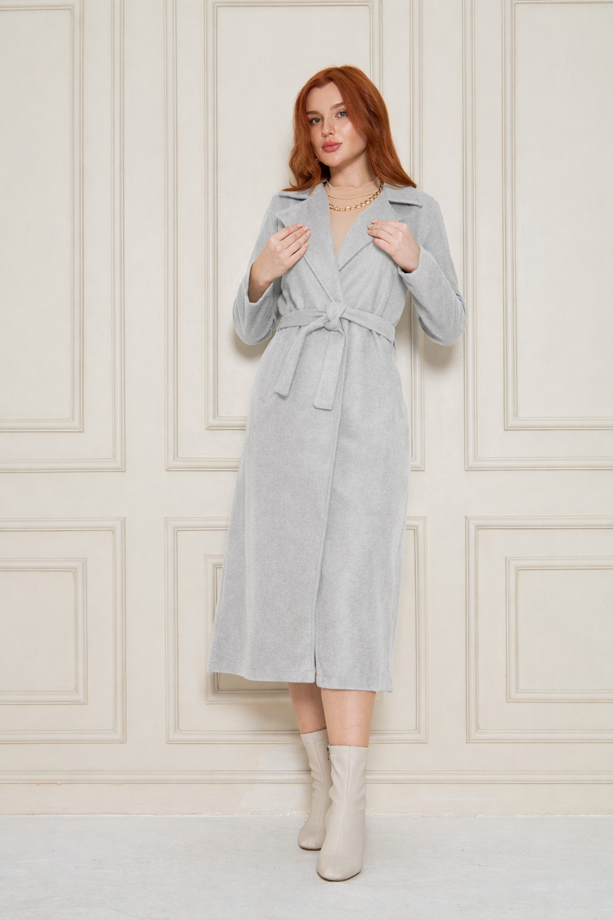 Kadın Kaşe Astarsız Kuşaklı Kaban