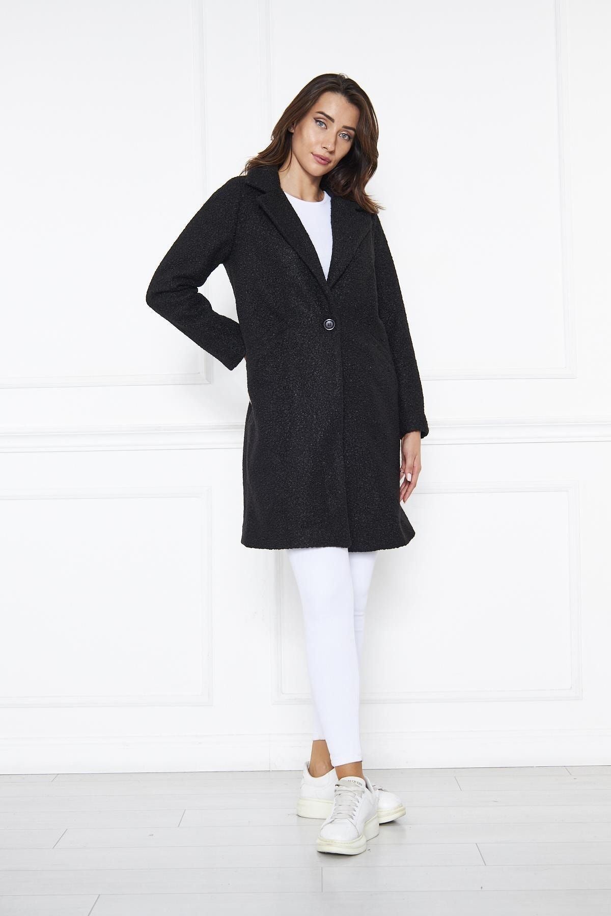 Kadın Yün Karışımlı Buklet Kaban