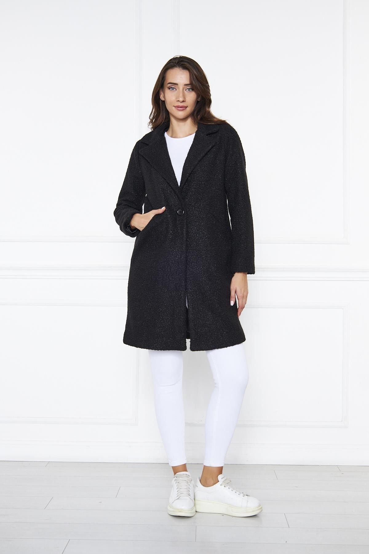 Kadın Yün Karışımlı Buklet Kaban