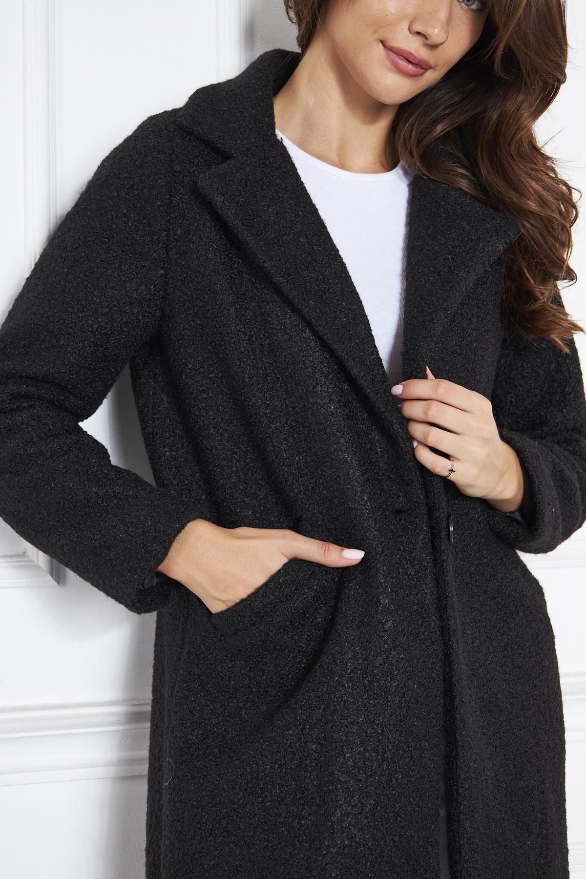 Kadın Yün Karışımlı Buklet Kaban