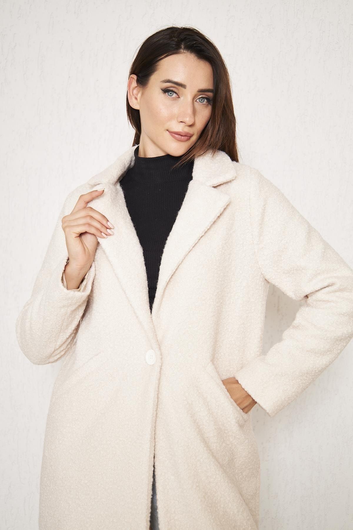 Kadın Yün Karışımlı Buklet Kaban