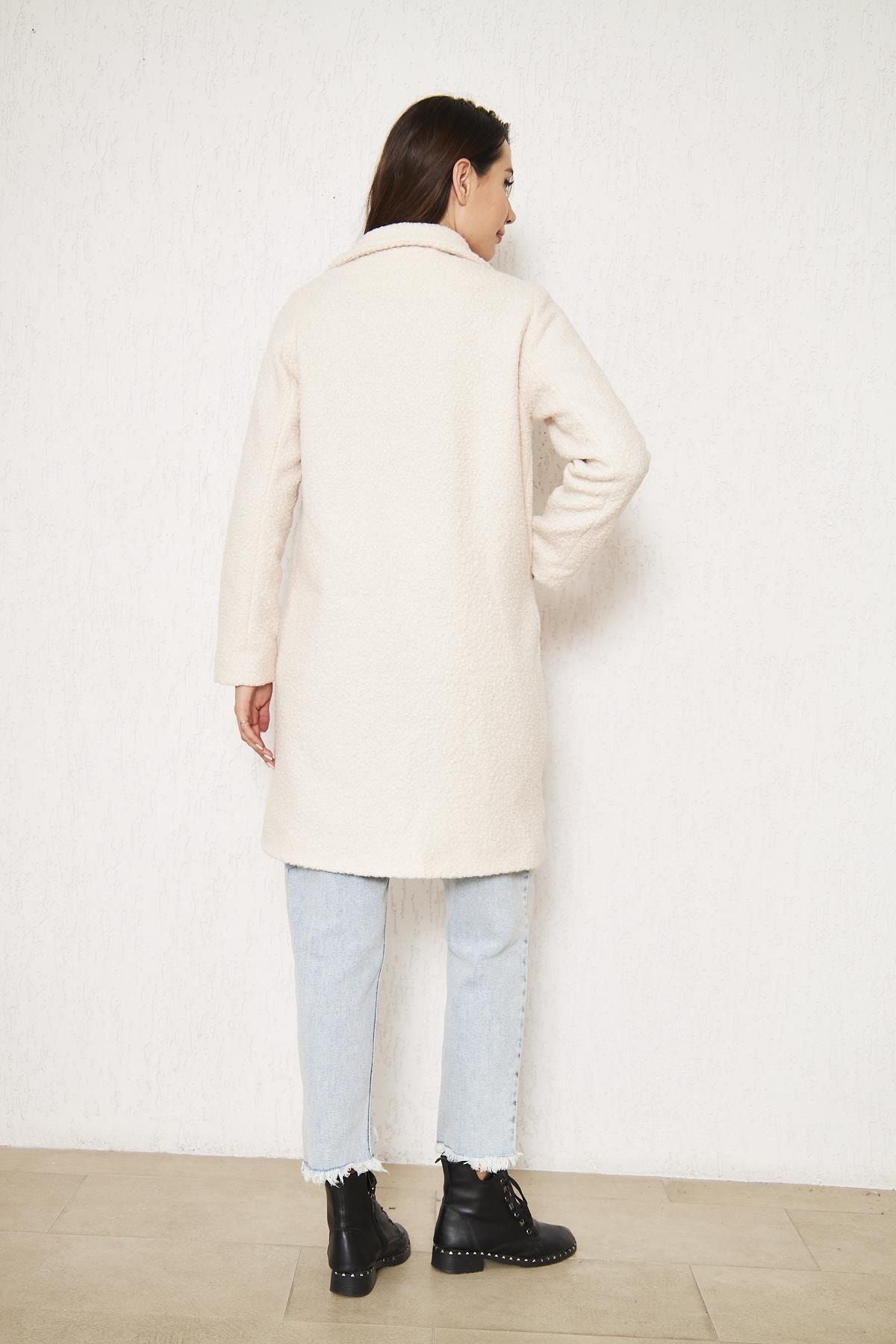 Kadın Yün Karışımlı Buklet Kaban