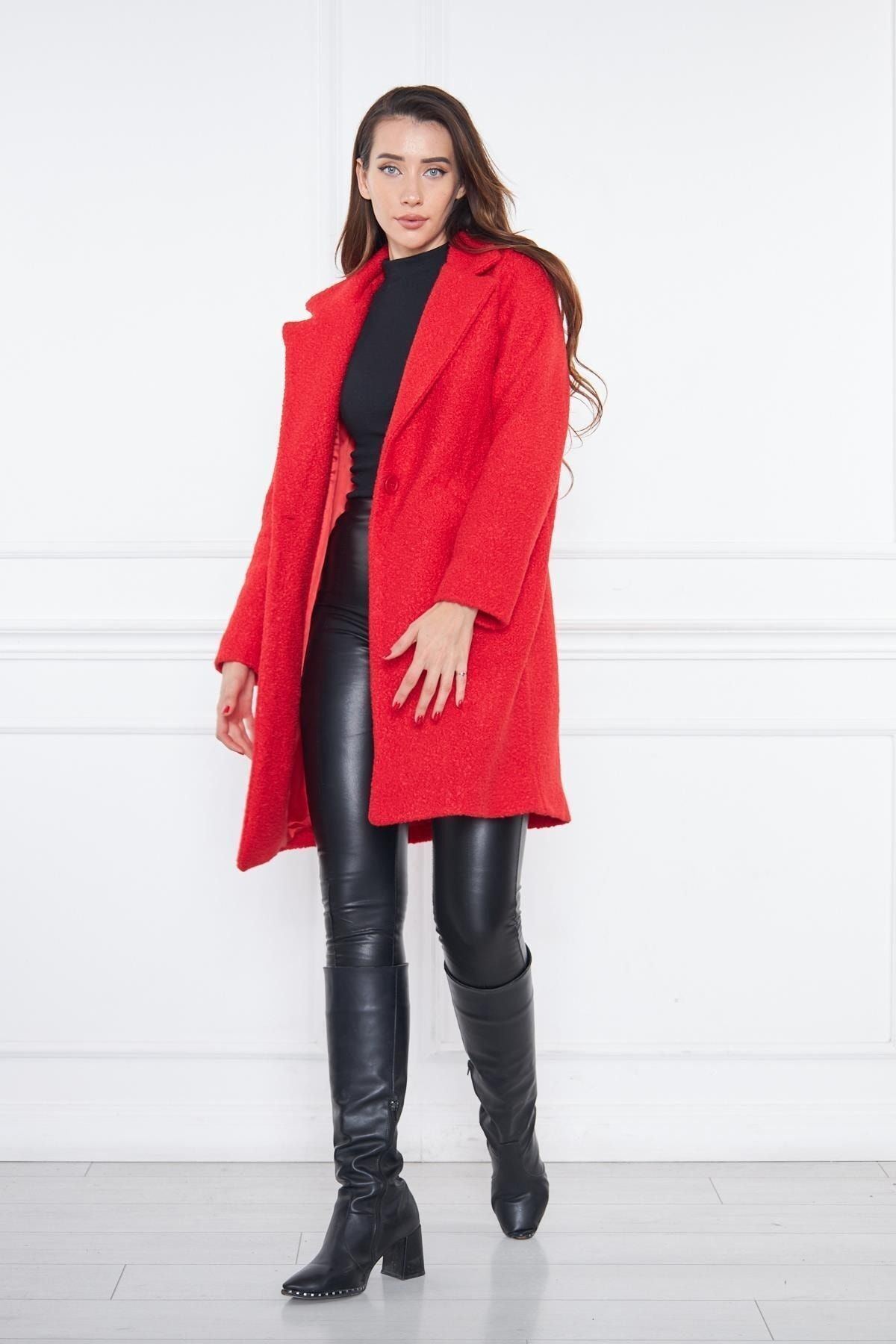 Kadın Yün Karışımlı Buklet Kaban