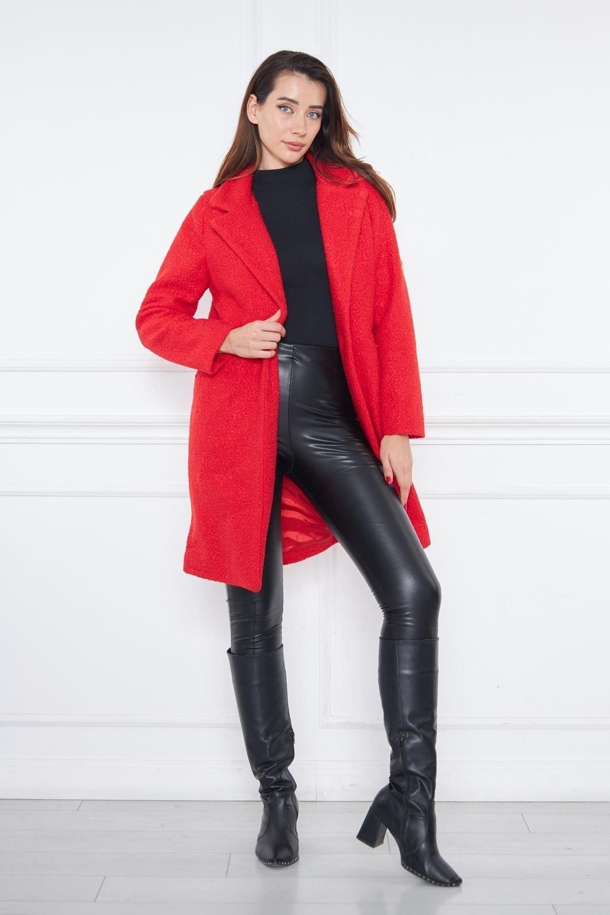 Kadın Yün Karışımlı Buklet Kaban