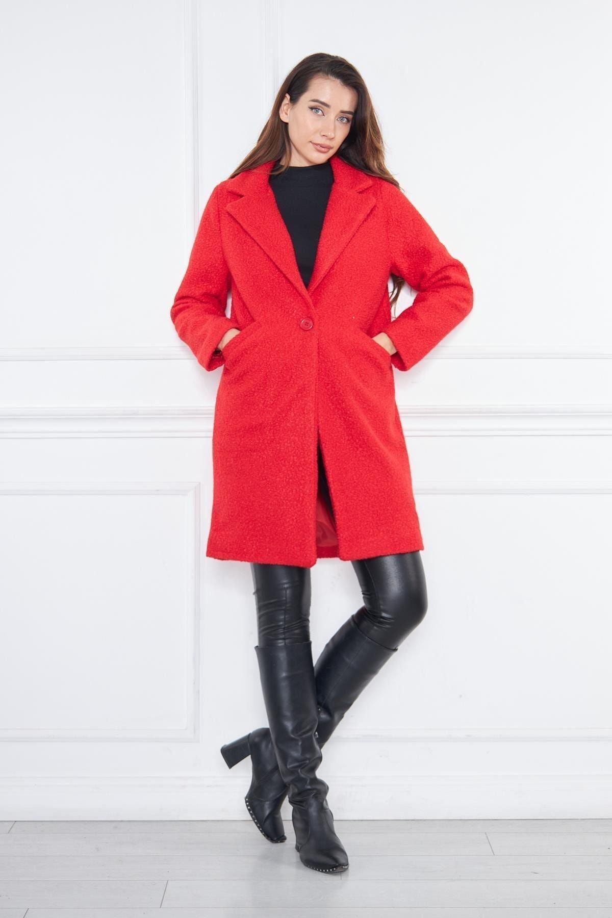 Kadın Yün Karışımlı Buklet Kaban