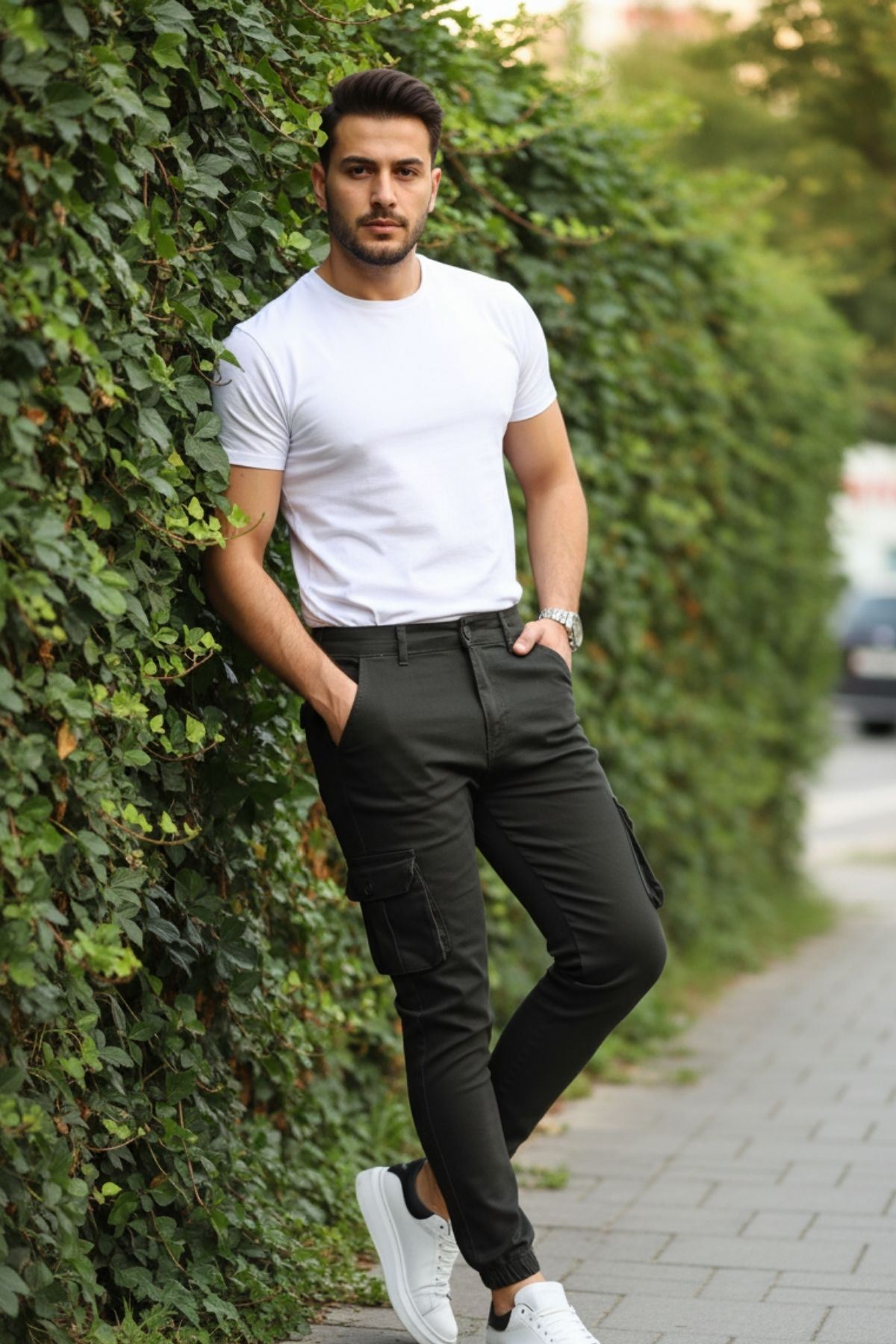 Erkek Bel Kemerli Körüklü Jogger Paça Lastikli Pantolon