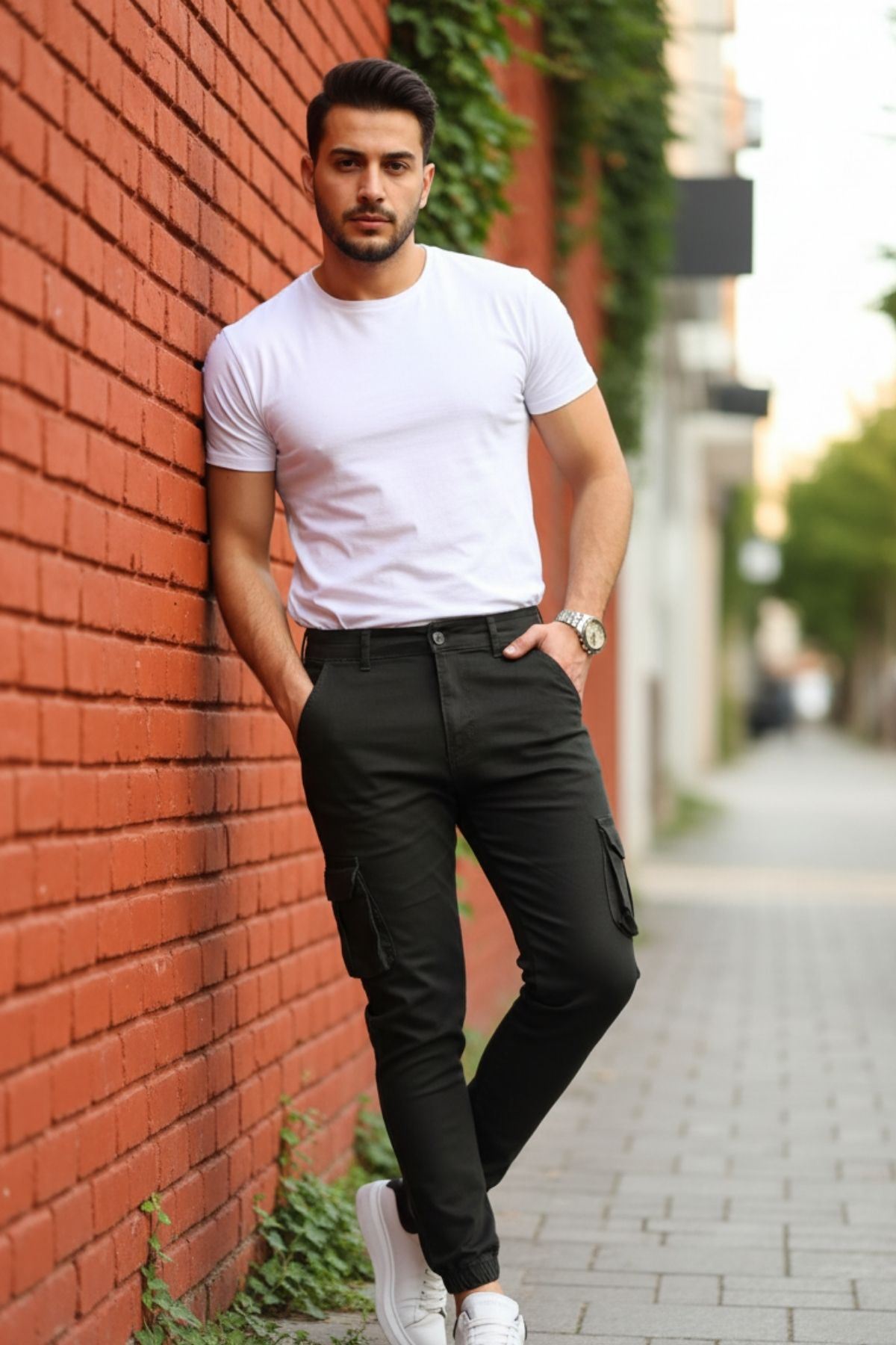 Erkek Bel Kemerli Körüklü Jogger Paça Lastikli Pantolon