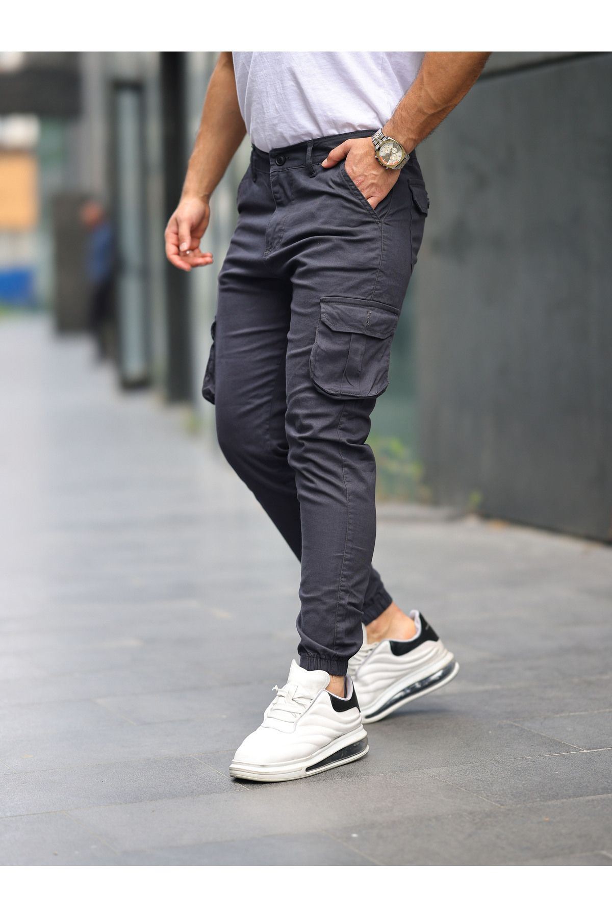 ERKEK BEL KEMERLİ KÖRÜKLÜ JOGGER PAÇA LASTİKLİ PANTOLON