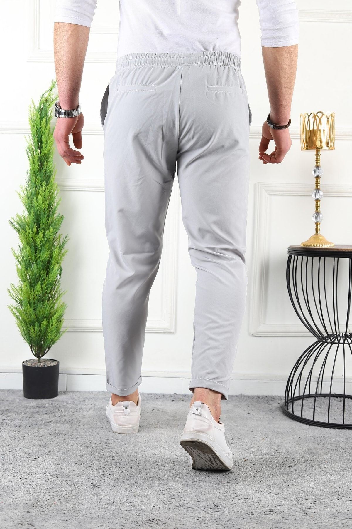 Erkek Beli Lastikli Double Paça Spor Gri Jogger Pantolon