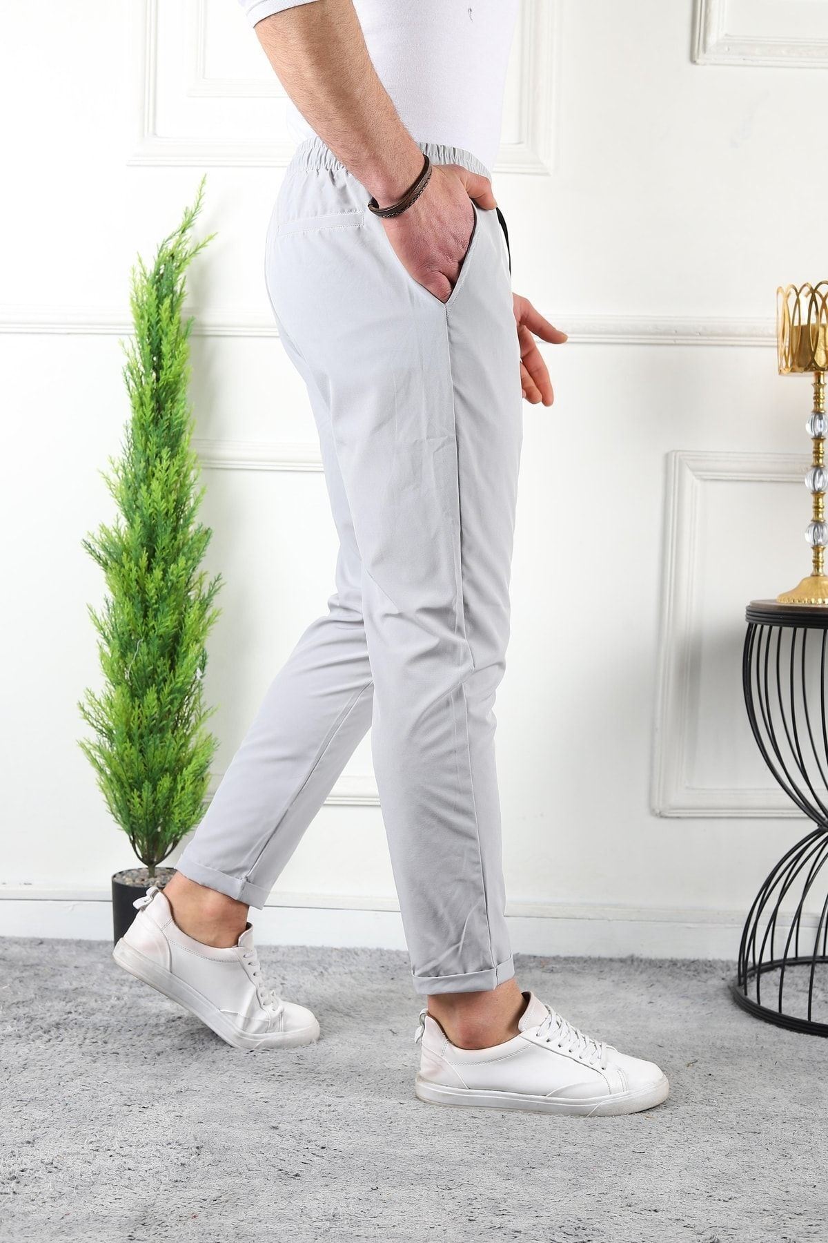 Erkek Beli Lastikli Double Paça Spor Gri Jogger Pantolon