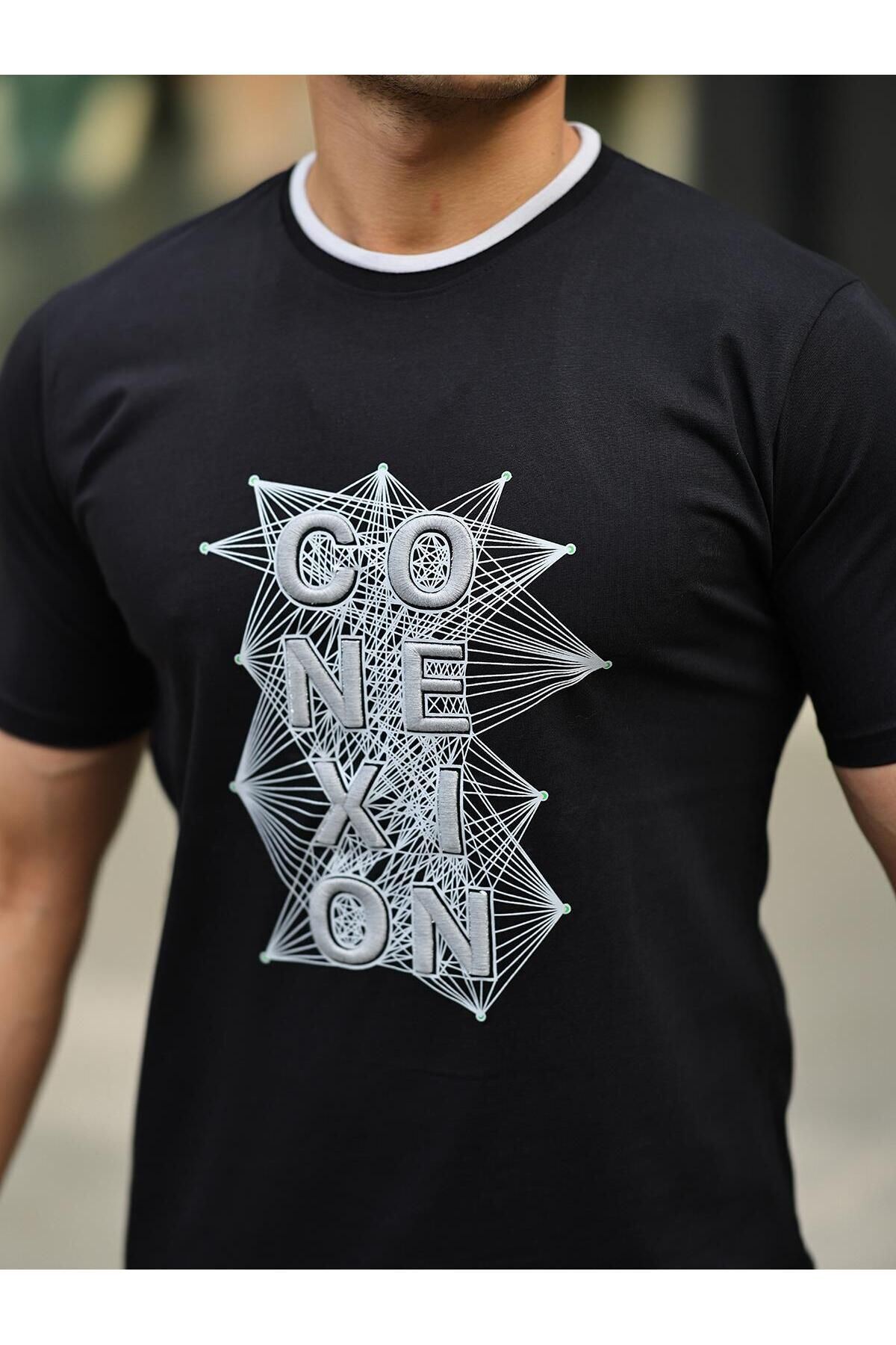 Erkek Slim Fit Nakış Desenli T-Shirt