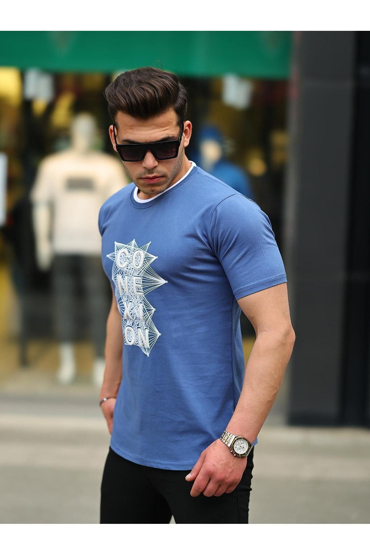 Erkek Slim Fit Nakış Desenli T-Shirt