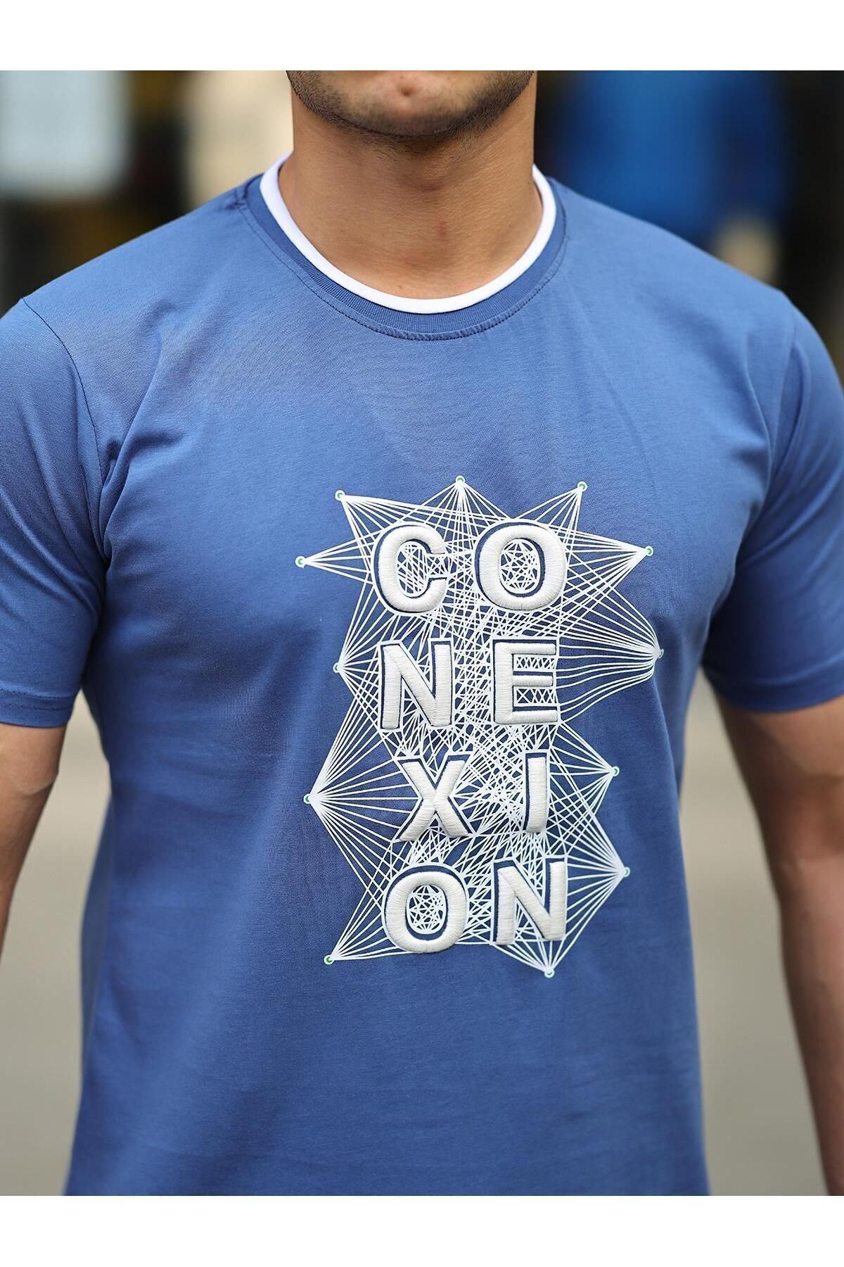 Erkek Slim Fit Nakış Desenli T-Shirt