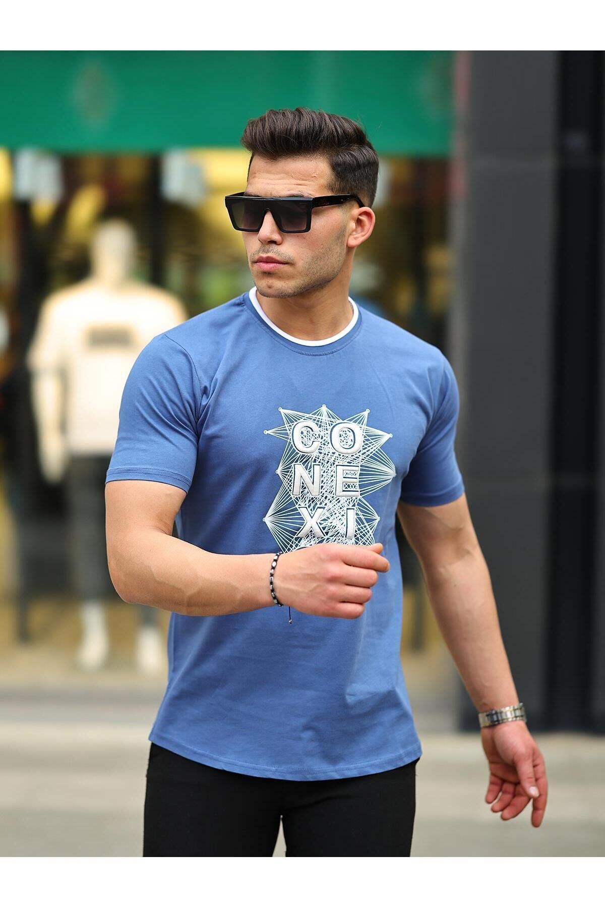 Erkek Slim Fit Nakış Desenli T-Shirt