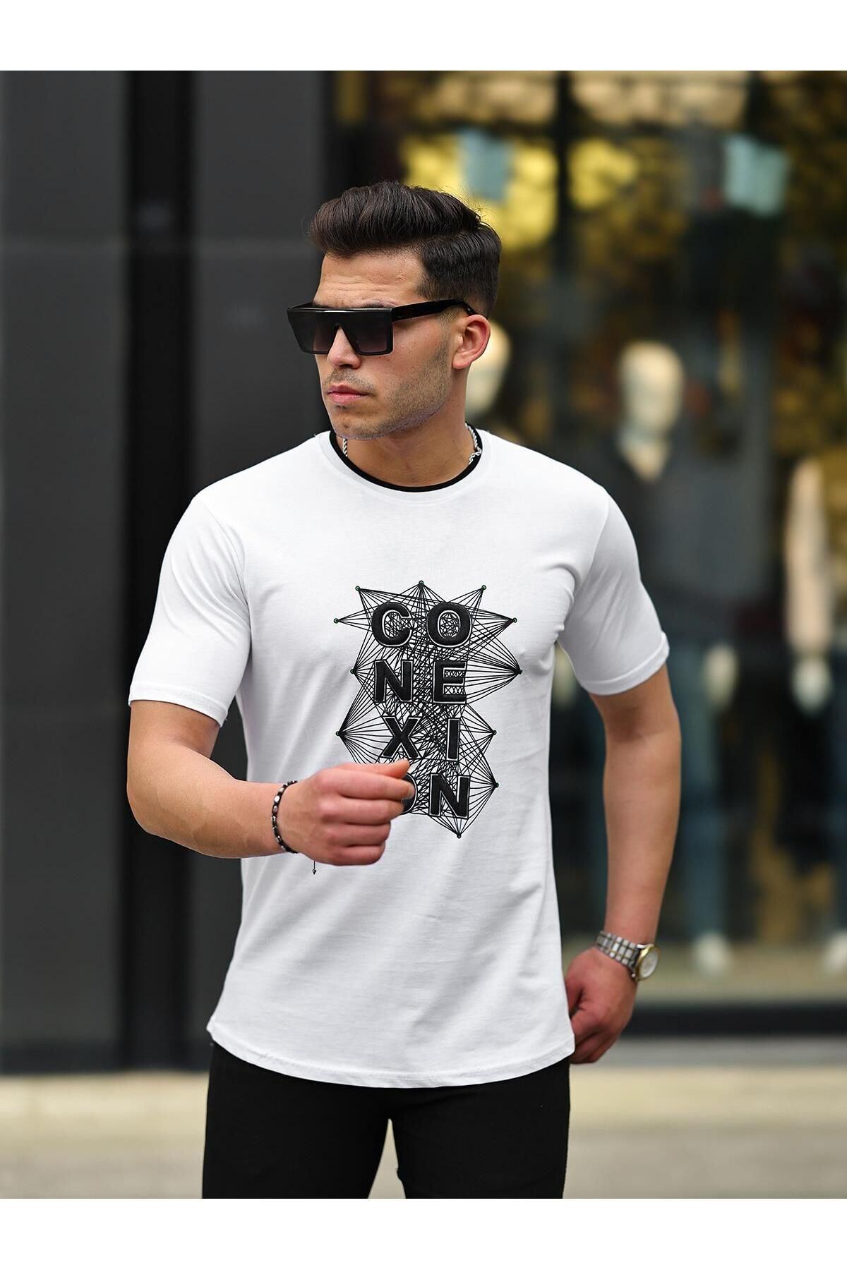 Erkek Slim Fit Nakış Desenli T-Shirt