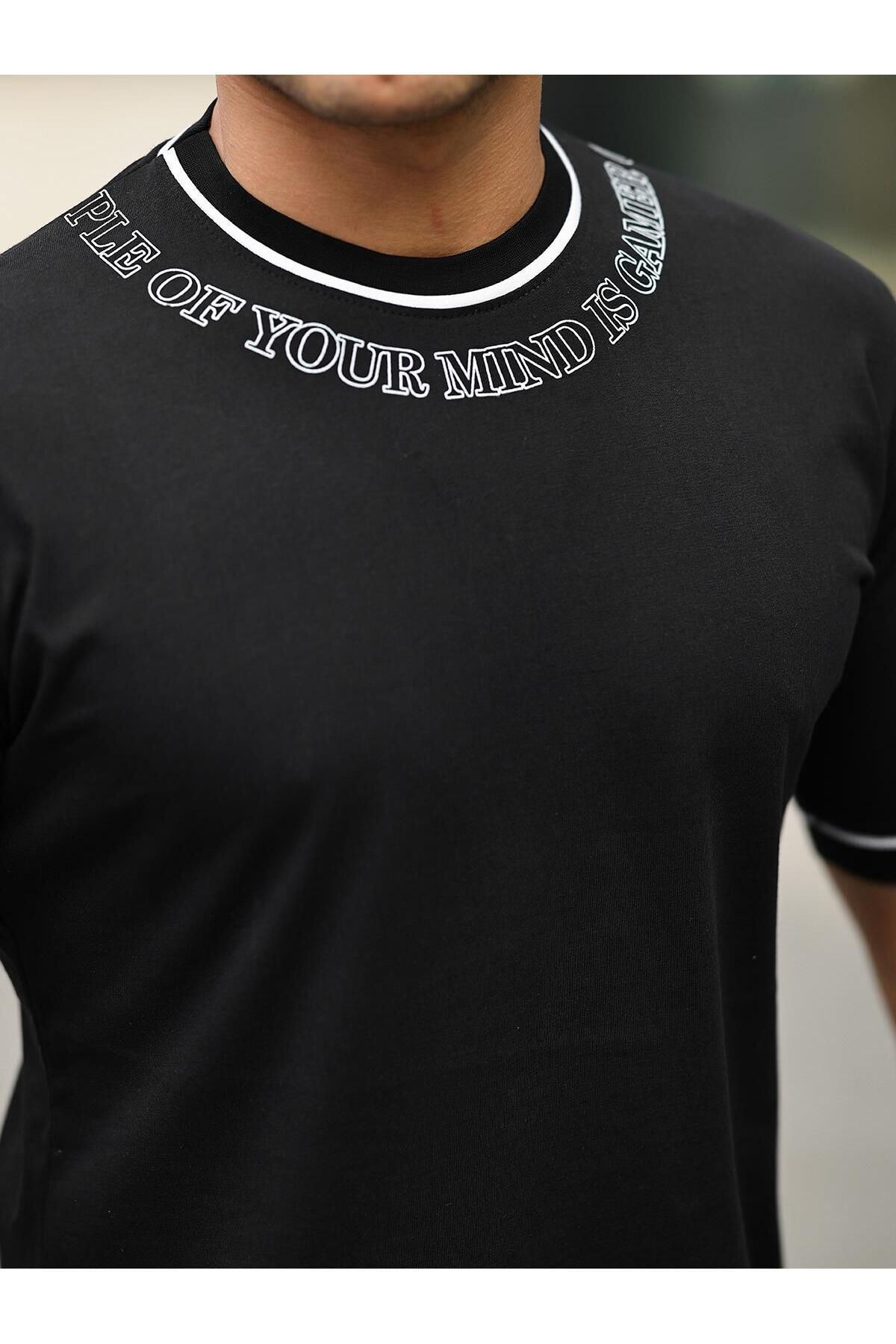Erkek Slim Fit Boyun Baskılı T-Shirt