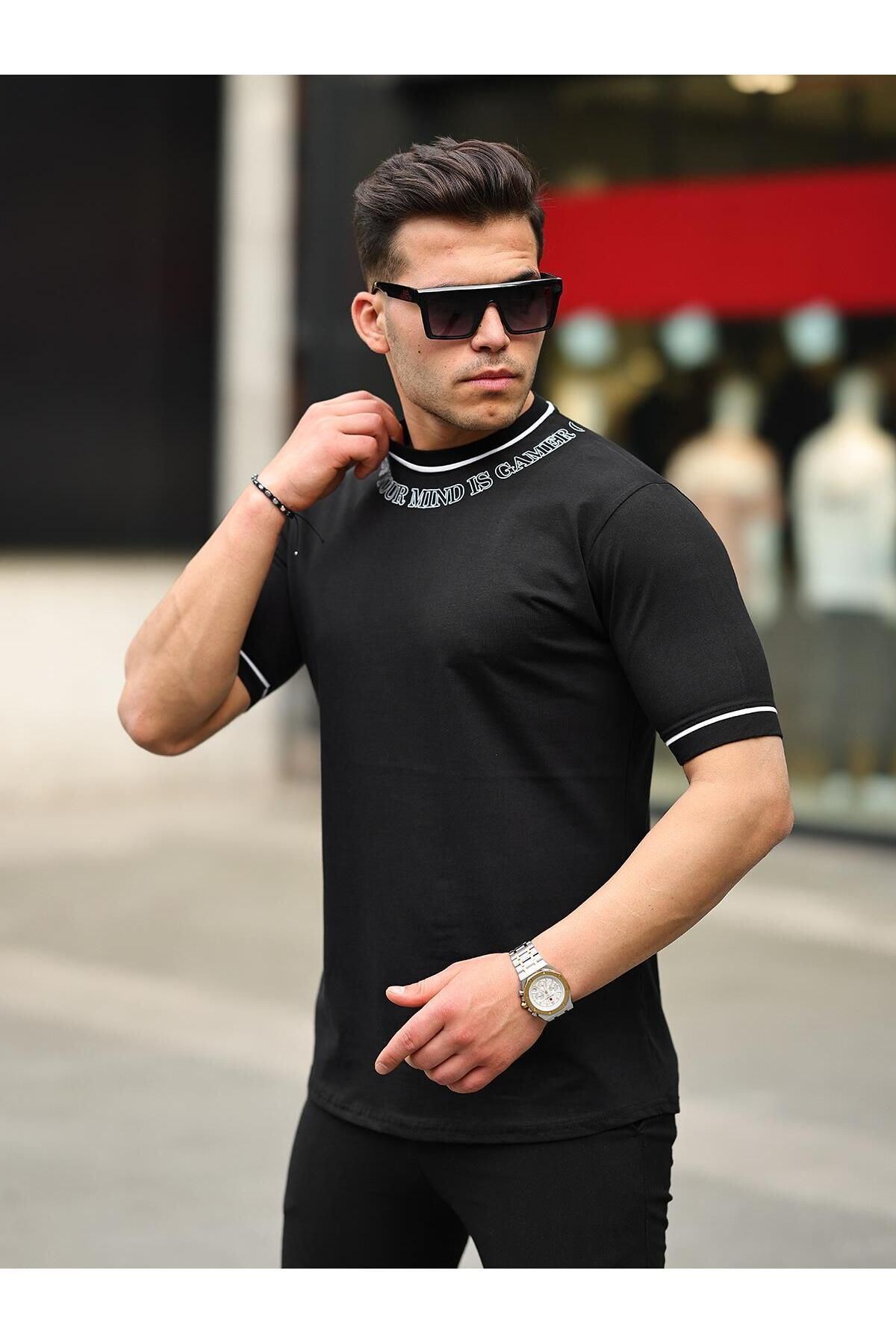 Erkek Slim Fit Boyun Baskılı T-Shirt