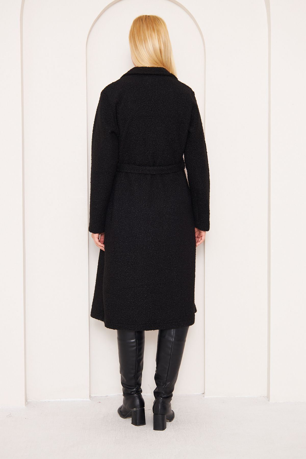 Kadın Yün Karışımlı Astarsız Buklet Kaban