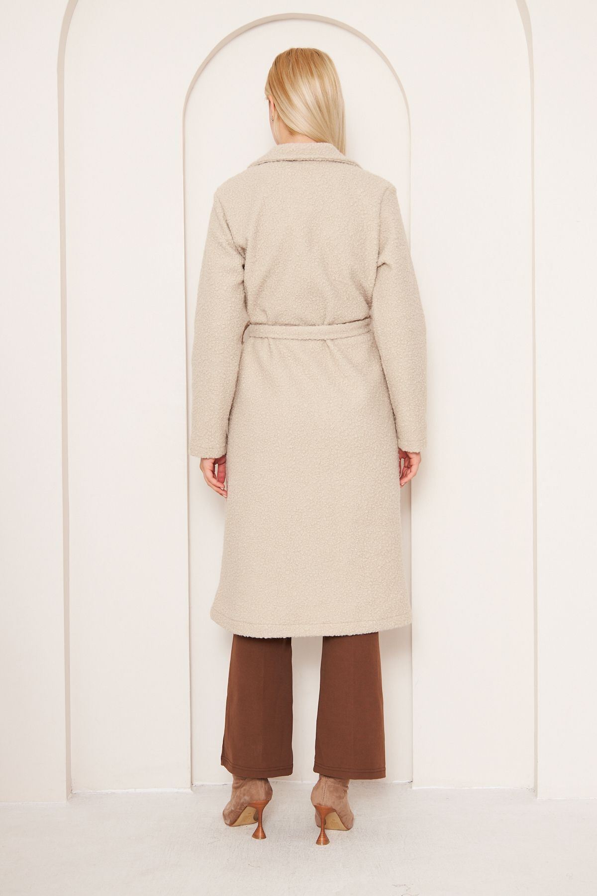 Kadın Yün Karışımlı Astarsız Buklet Kaban