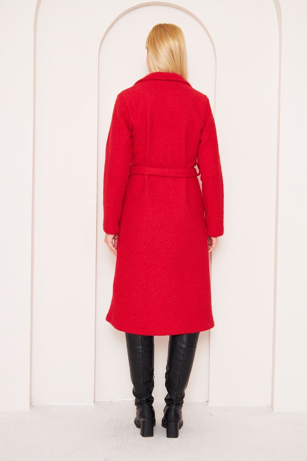 Kadın Yün Karışımlı Astarsız Buklet Kaban