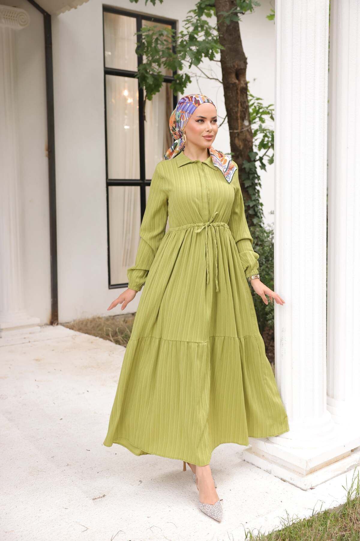 Maya Kumaş Beli Büzgülü Elbise