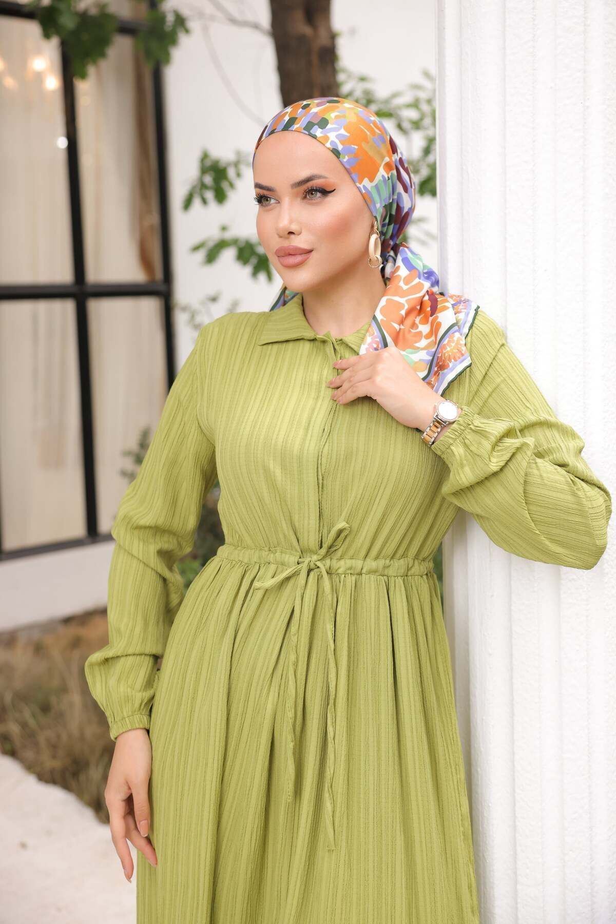 Maya Kumaş Beli Büzgülü Elbise