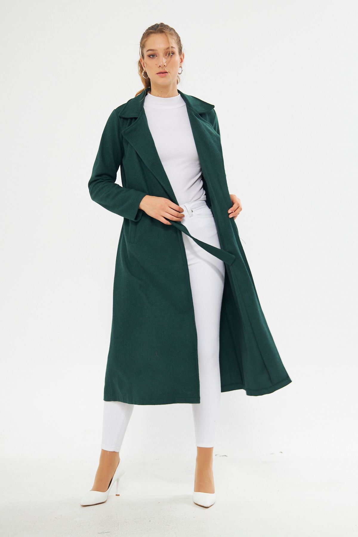 KADIN KAŞE ASTARSIZ KUŞAKLI KABAN