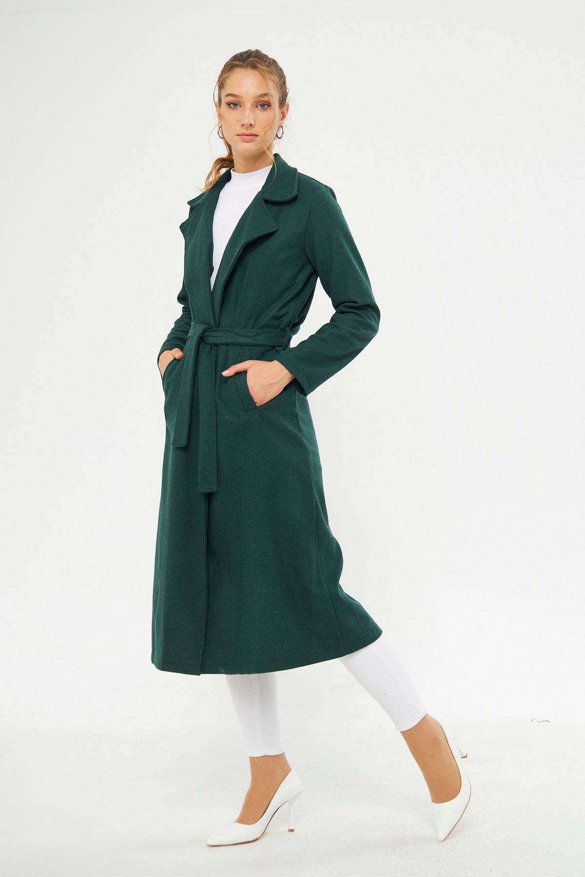 KADIN KAŞE ASTARSIZ KUŞAKLI KABAN