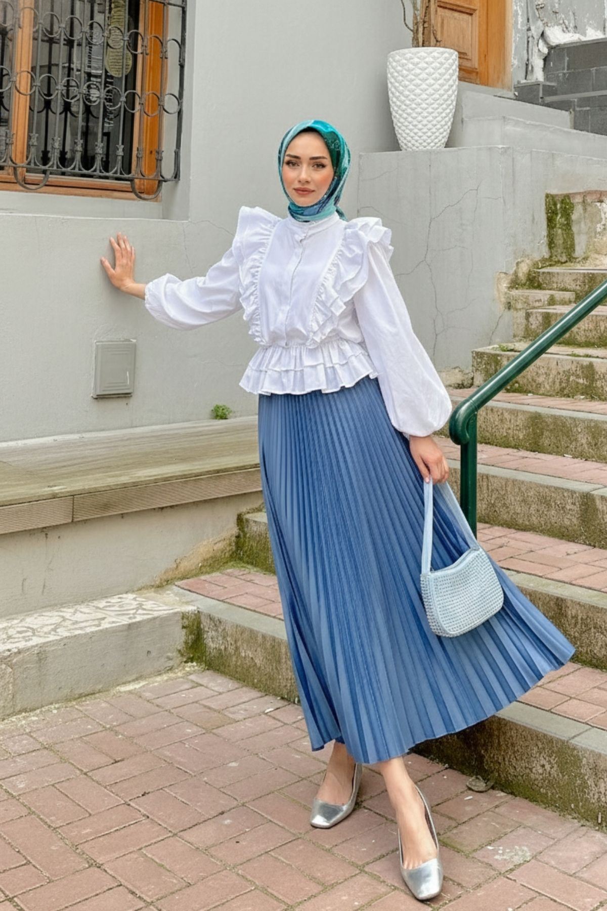 Kadın Şık Piliseli Uzun Etek Mavi