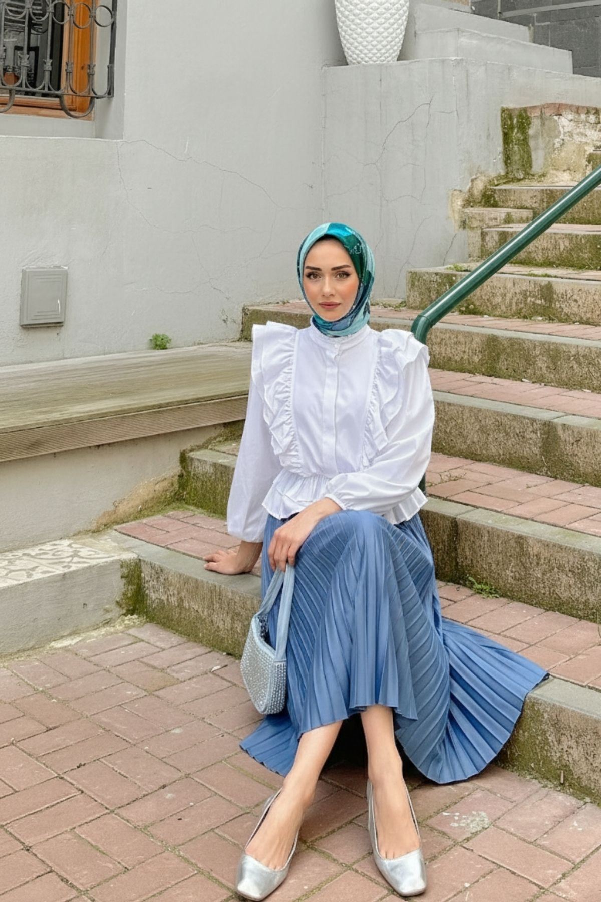 Kadın Şık Piliseli Uzun Etek Mavi