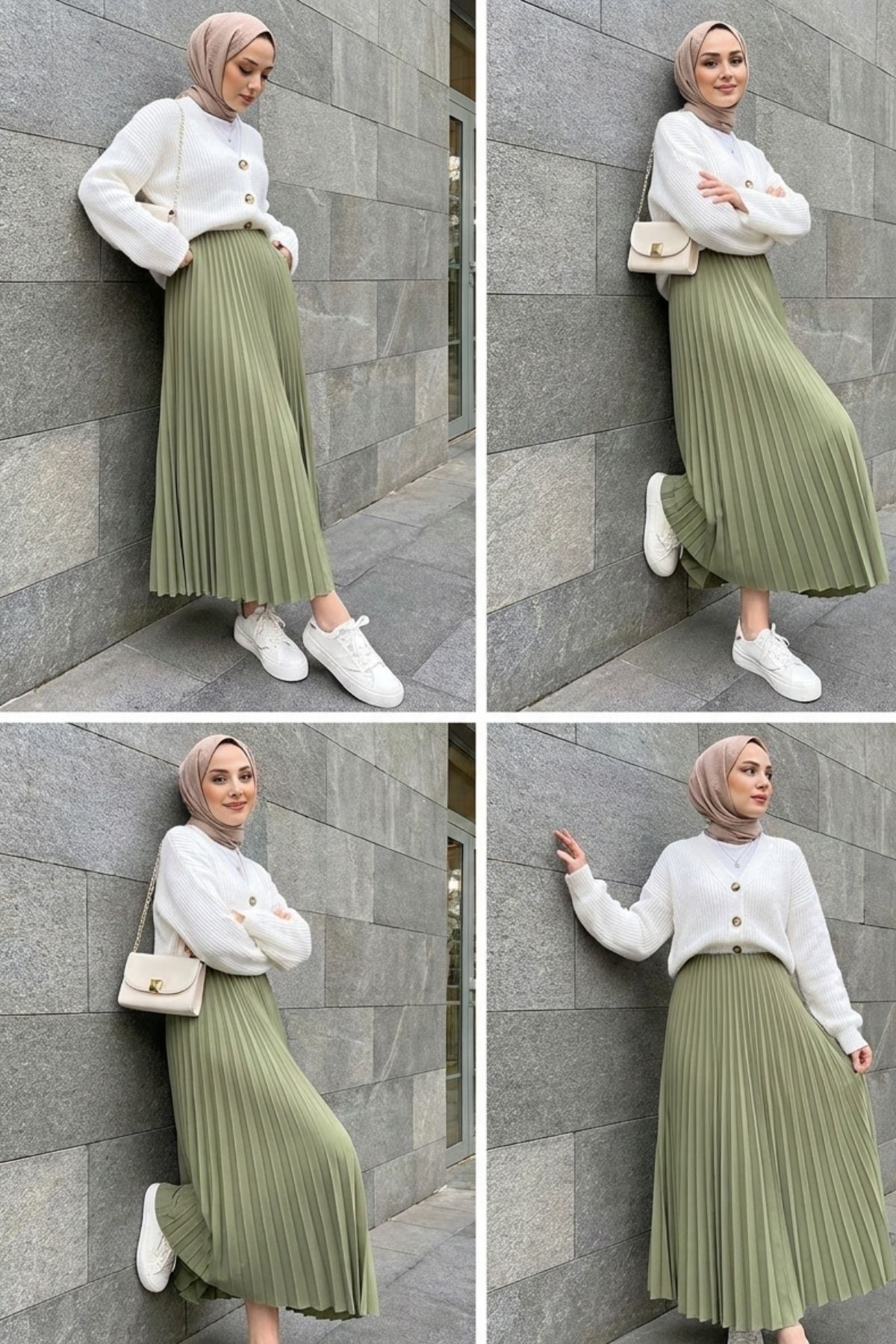 Kadın Şık Piliseli Uzun Etek Yeşil