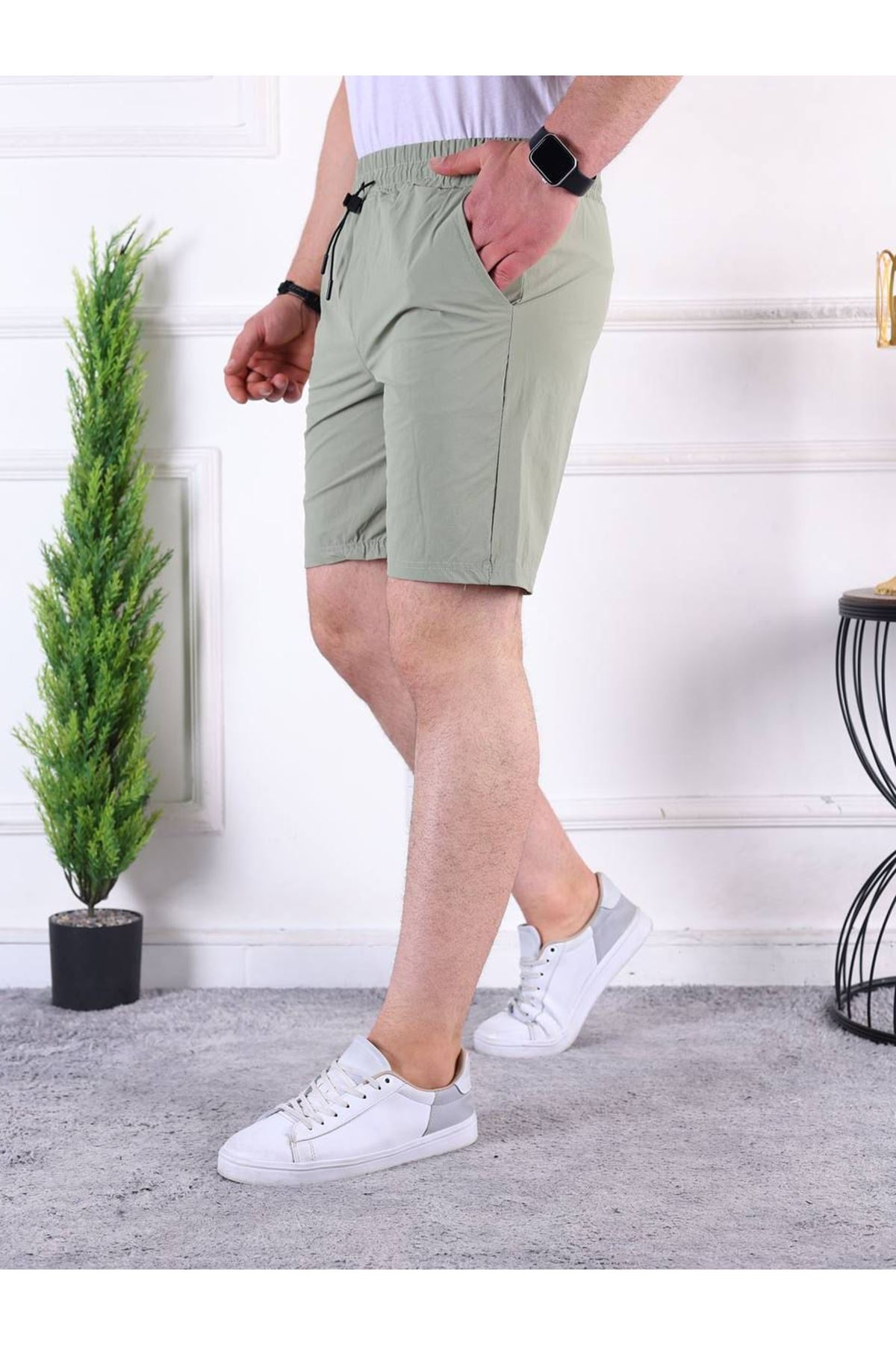 Erkek Paraşüt Kumaş Bel Lastikli Baskı Detaylı Kapri